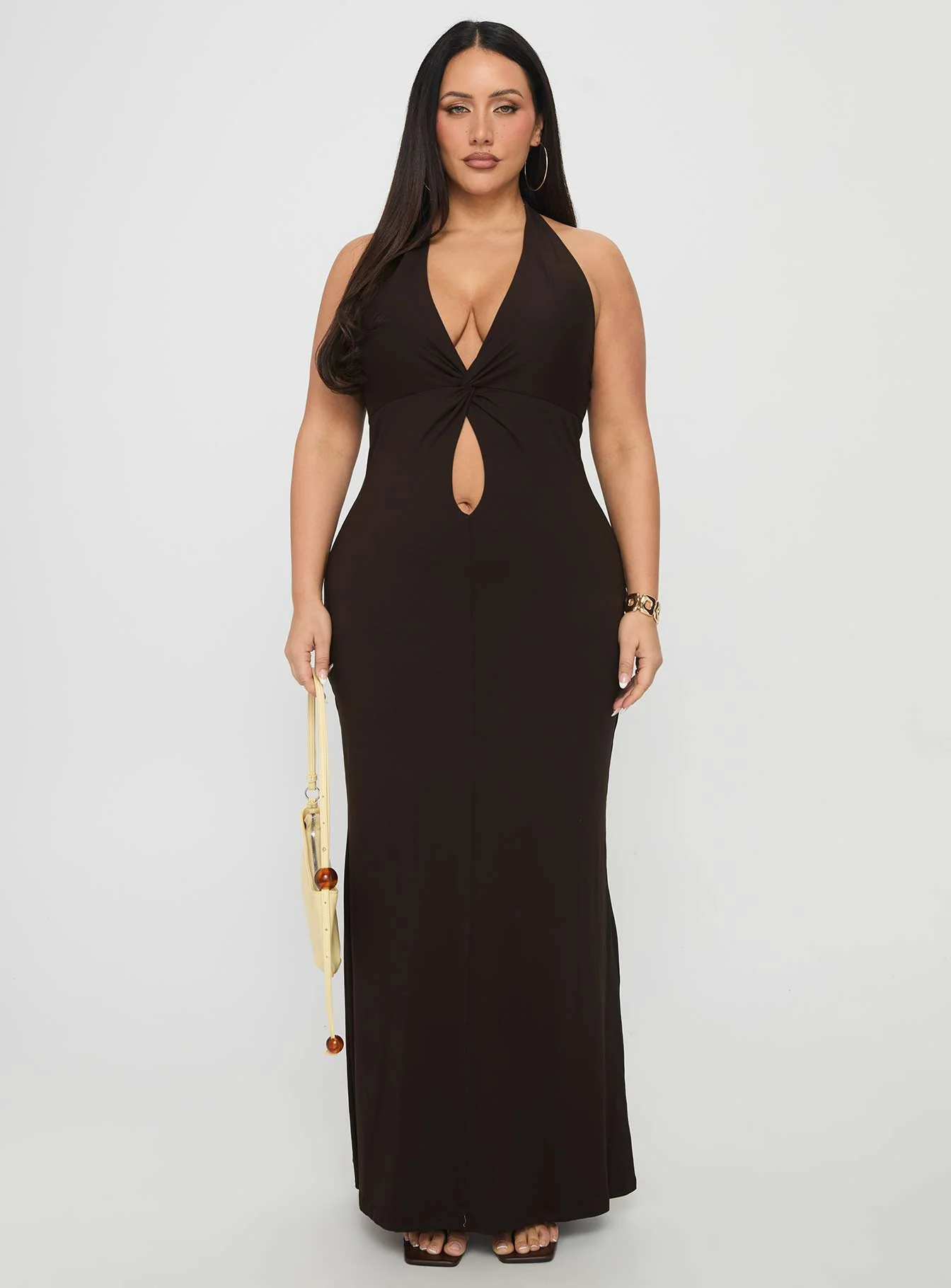 No Hard Feelings Twist Maxi Dress Brown Curve