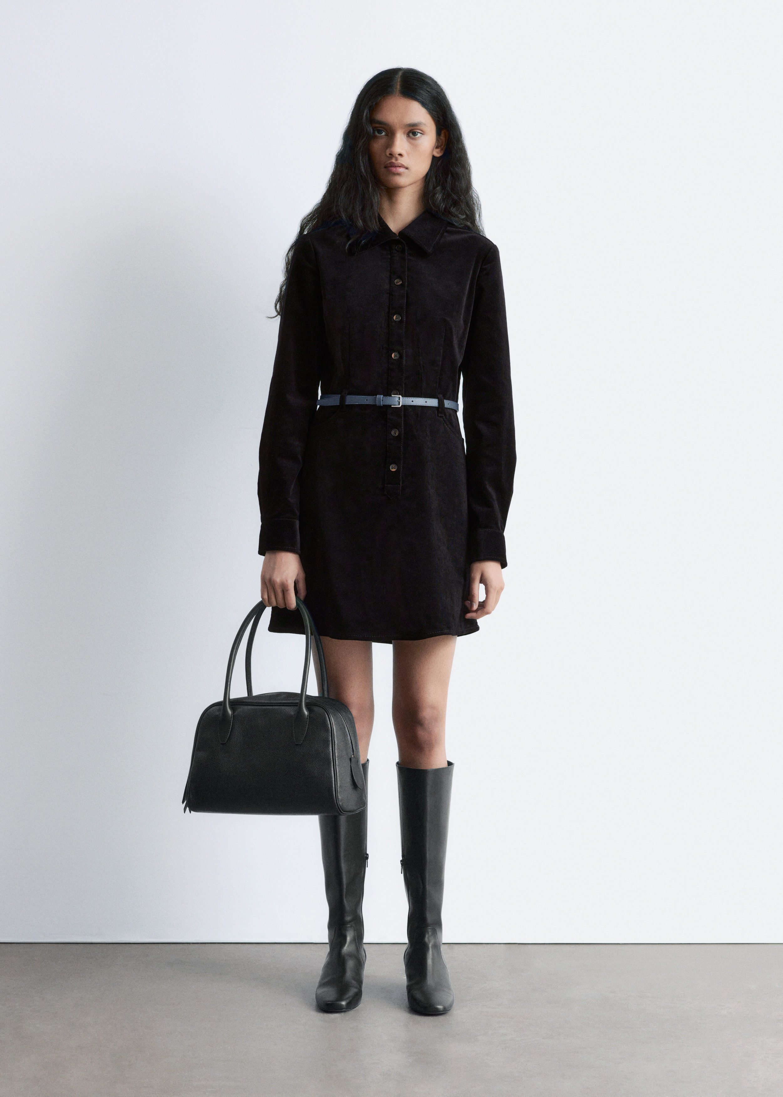 & Other Stories BELTED VELVET MINI DRESS