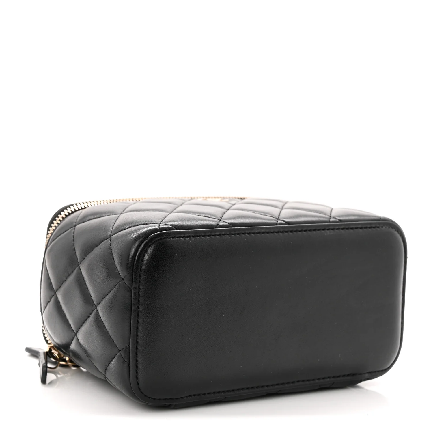 Lambskin Quilted Small Vanity Case With Chain Black - Top Club