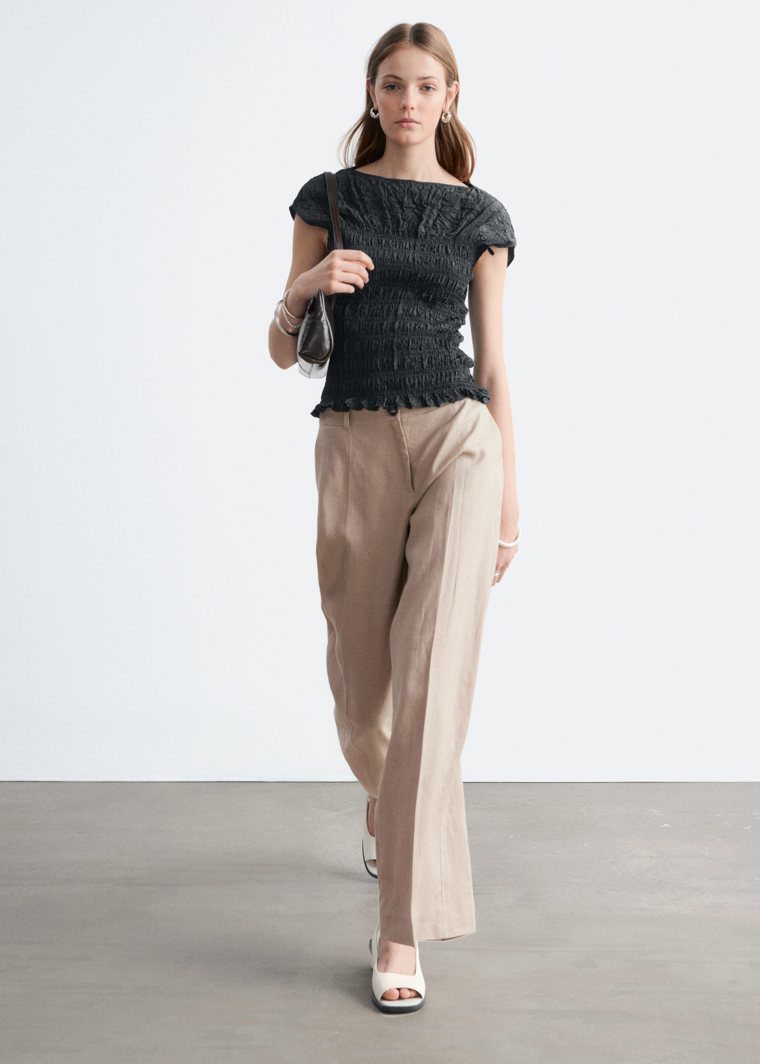 & Other Stories SMOCKED BOATNECK TOP