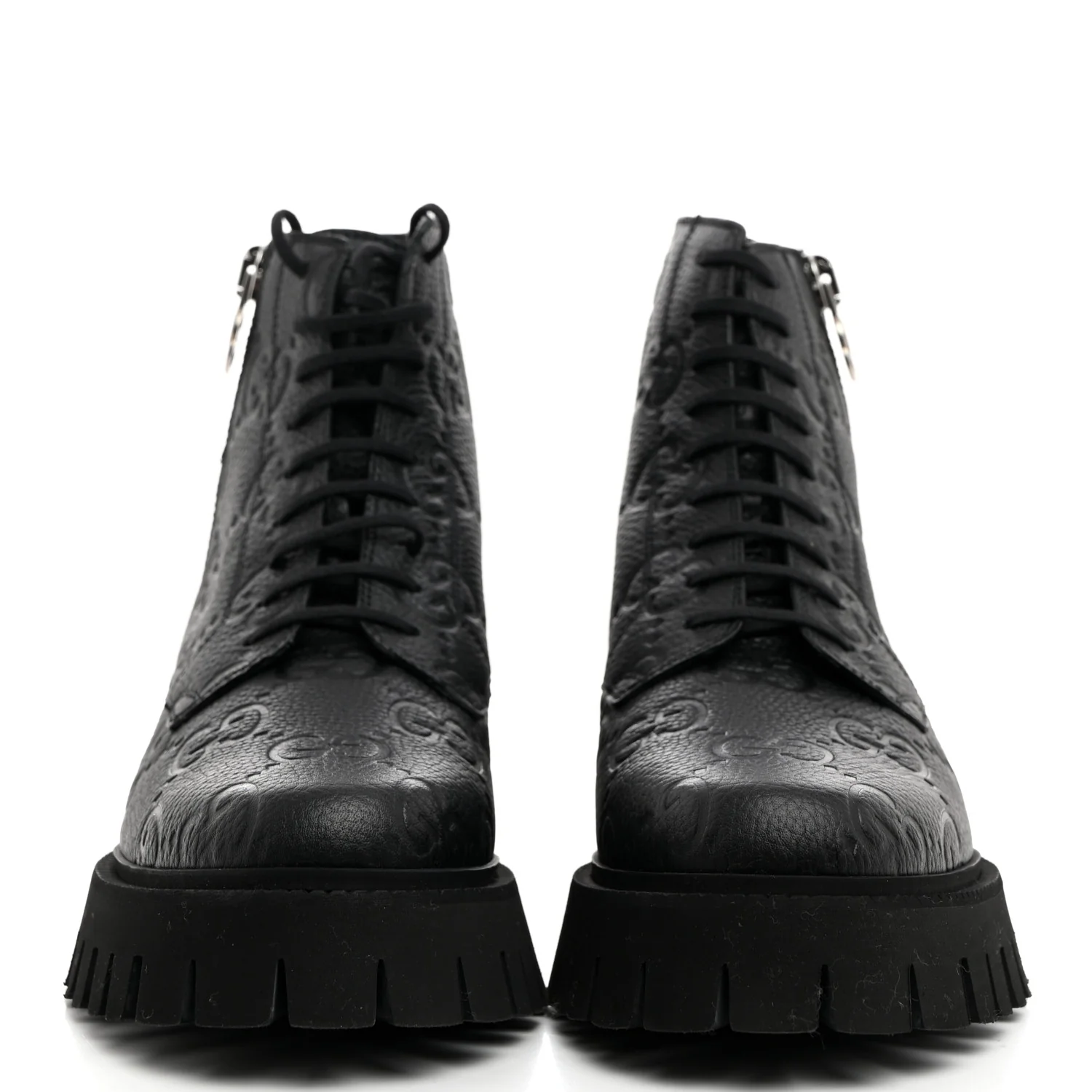 Calfskin Embossed Monogram Lace Up Ankle Boots 8 Black