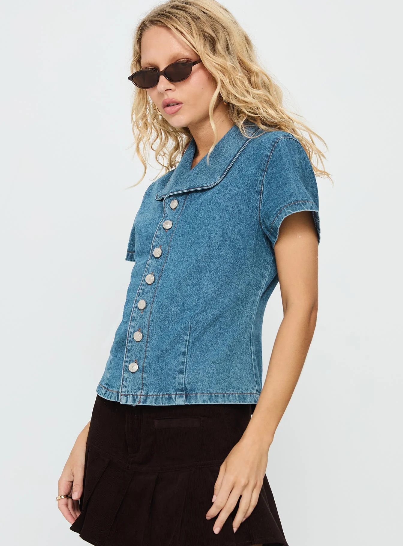 Ellix Button Up Top Blue Denim