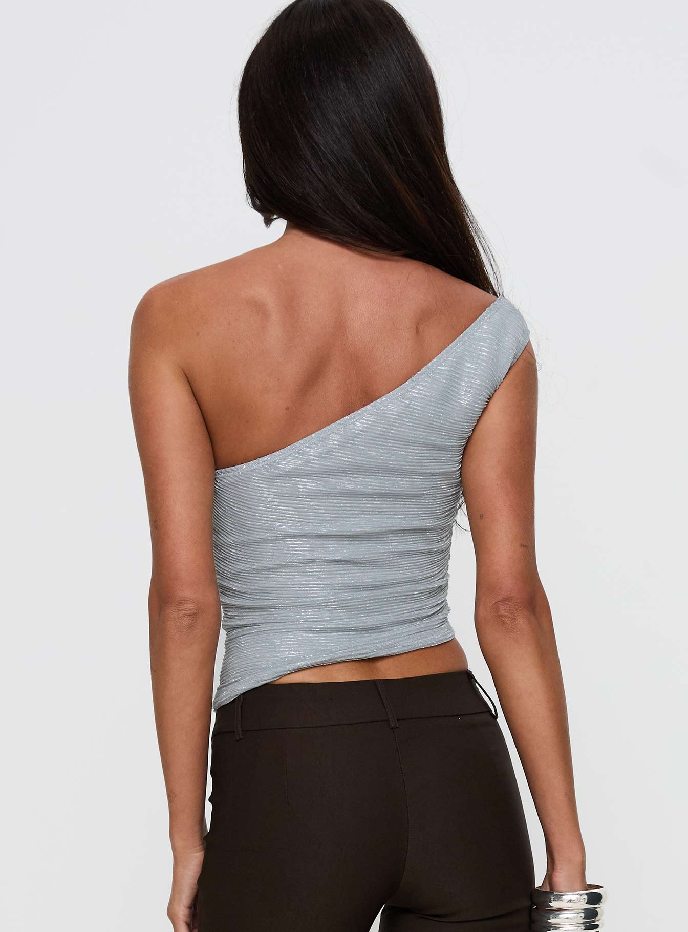 No Distractions One Shoulder Top Silver