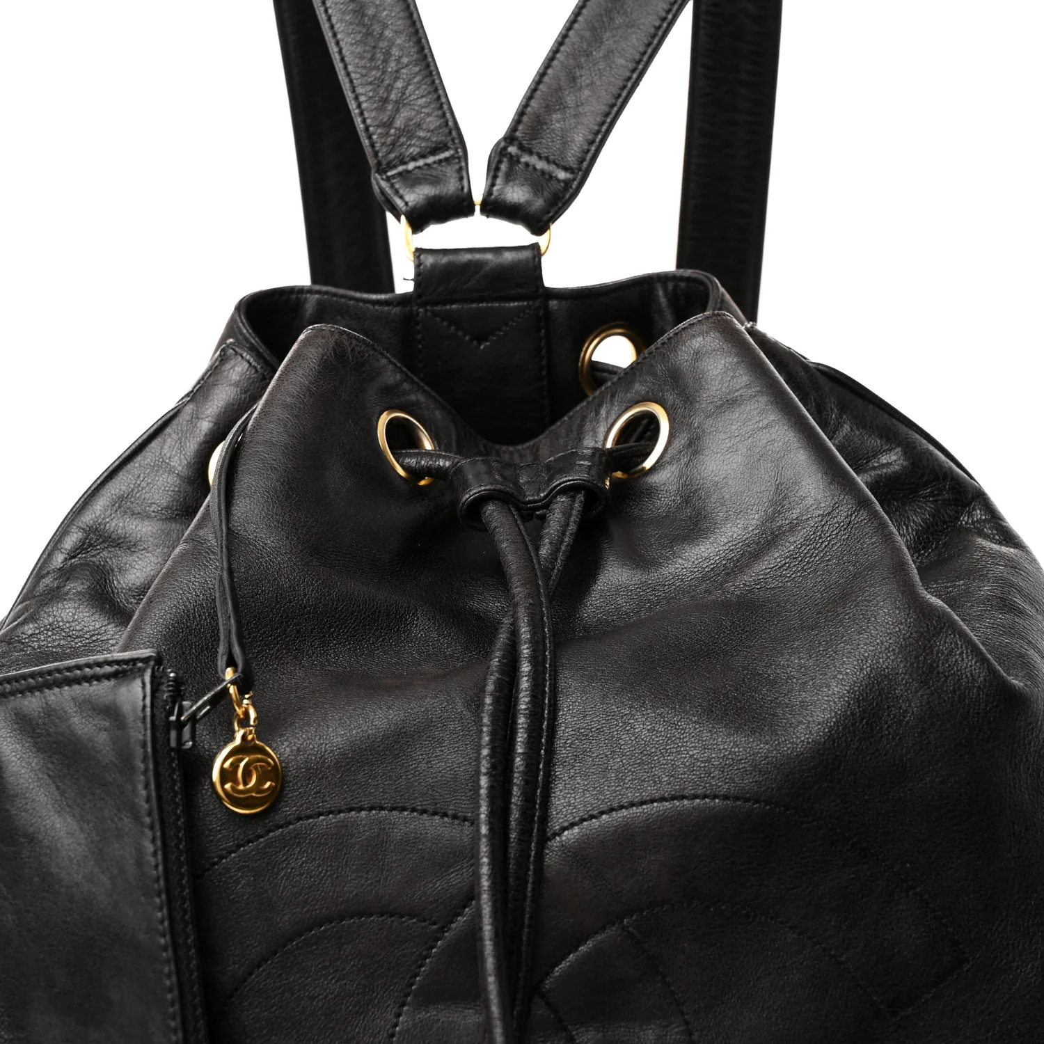 Lambskin CC Drawstring Backpack Black - Top Club