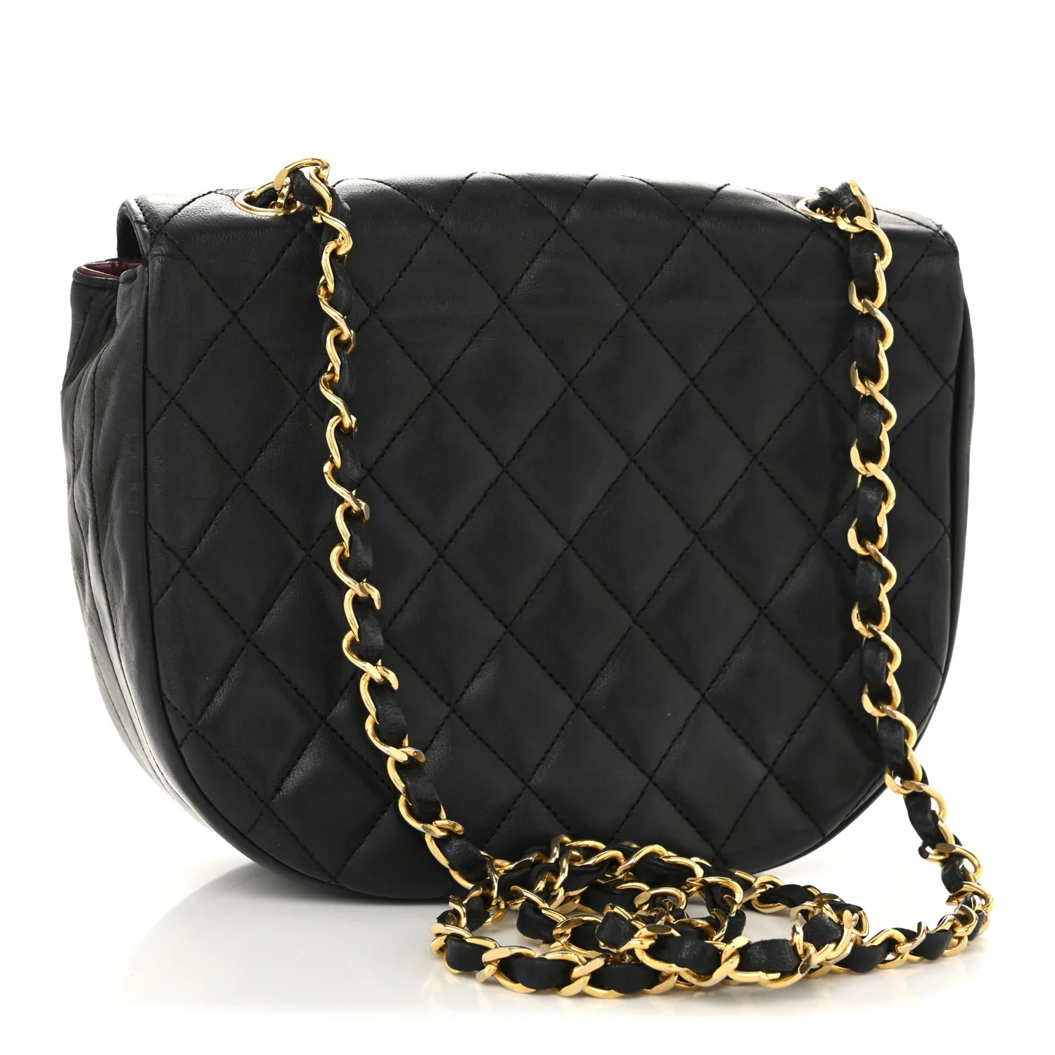 Lambskin Quilted Half Moon Flap Black - Top Club