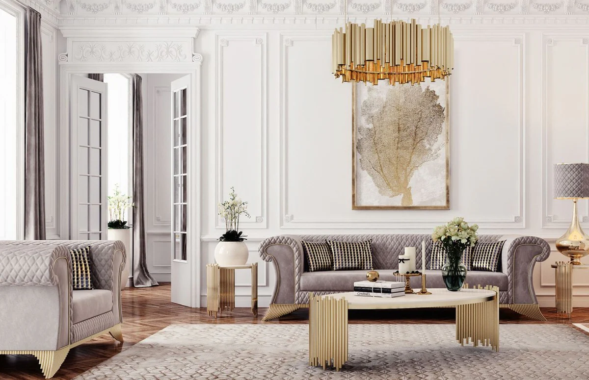 Luxury Art Deco Sofa Gray / Gold - Living Room Sofa - Hotel Sofa - Luxury Art Deco Living Room & Hotel Furniture