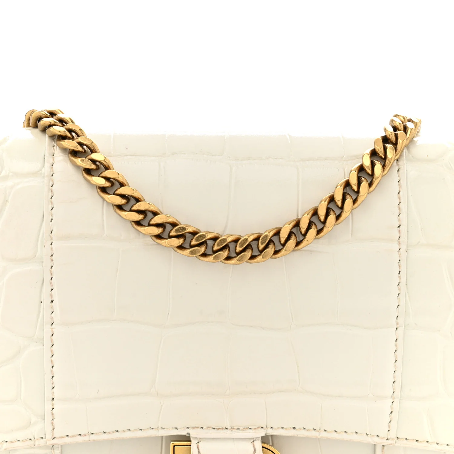 Shiny Calfskin Crocodile Embossed Hourglass Chain Bag White - Top Club
