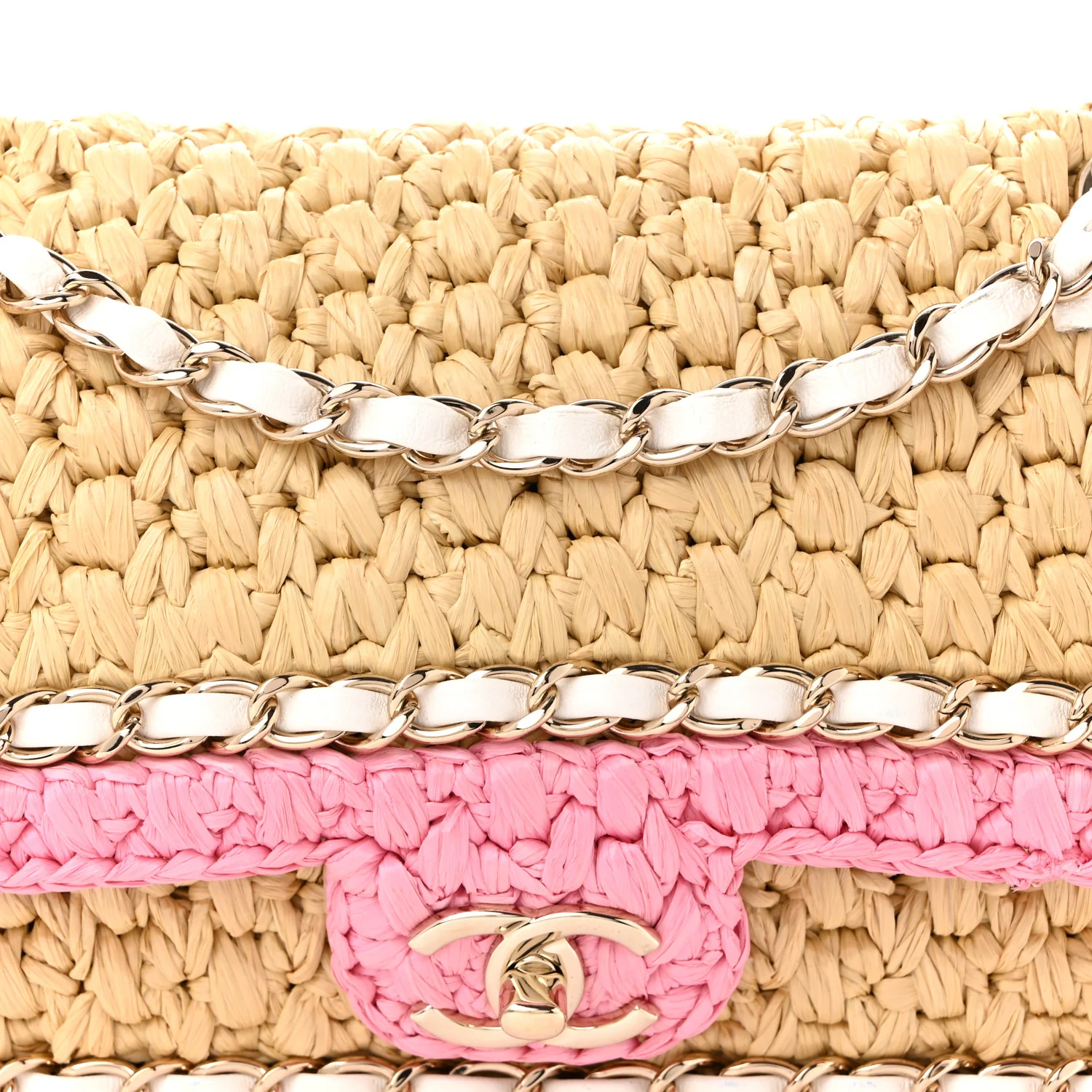 Raffia Chain Venice Beach Flap Bag Beige Pink - Top Club