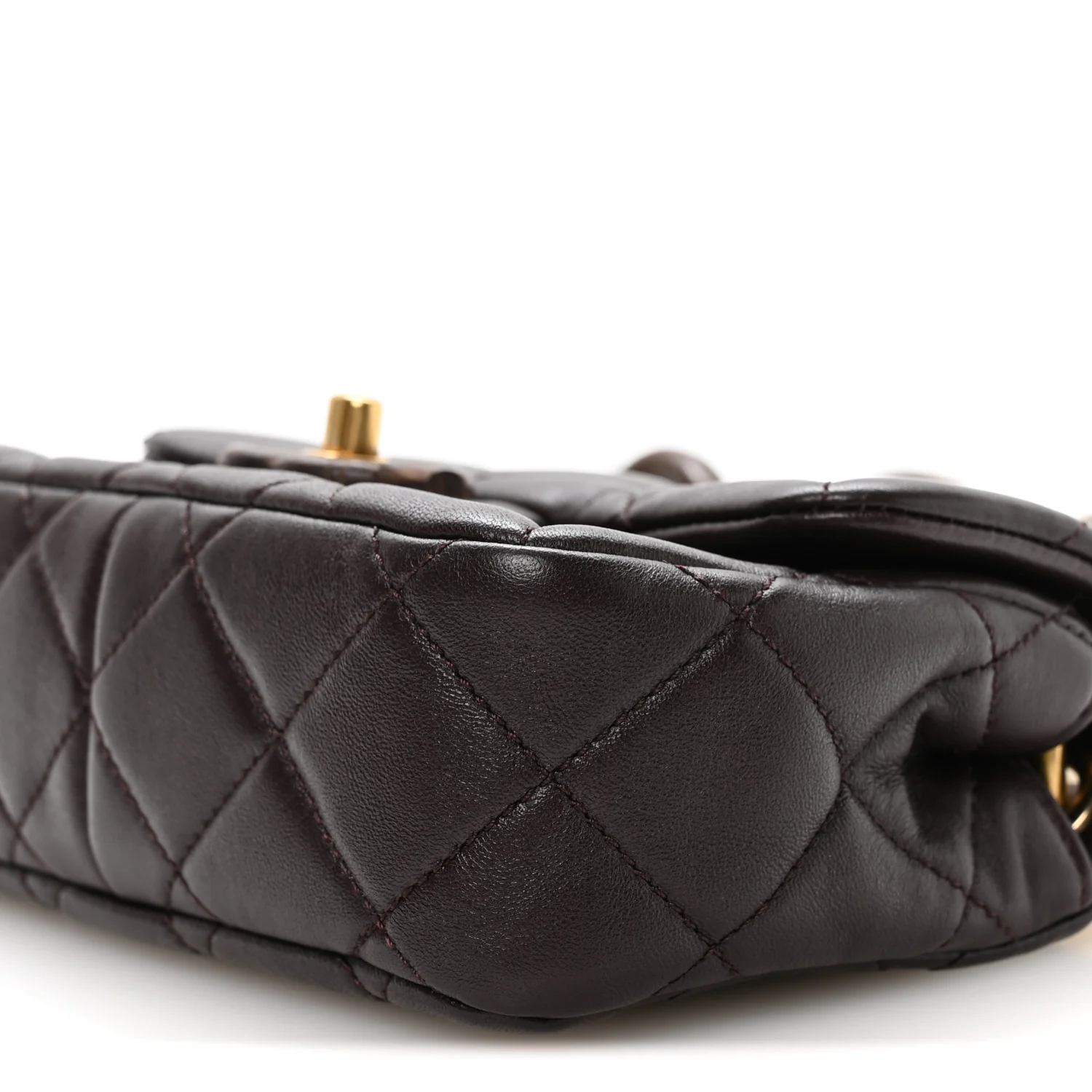 Lambskin Wenge Quilted Mini Fashion Wood Square Flap Dark Purple - Top Club