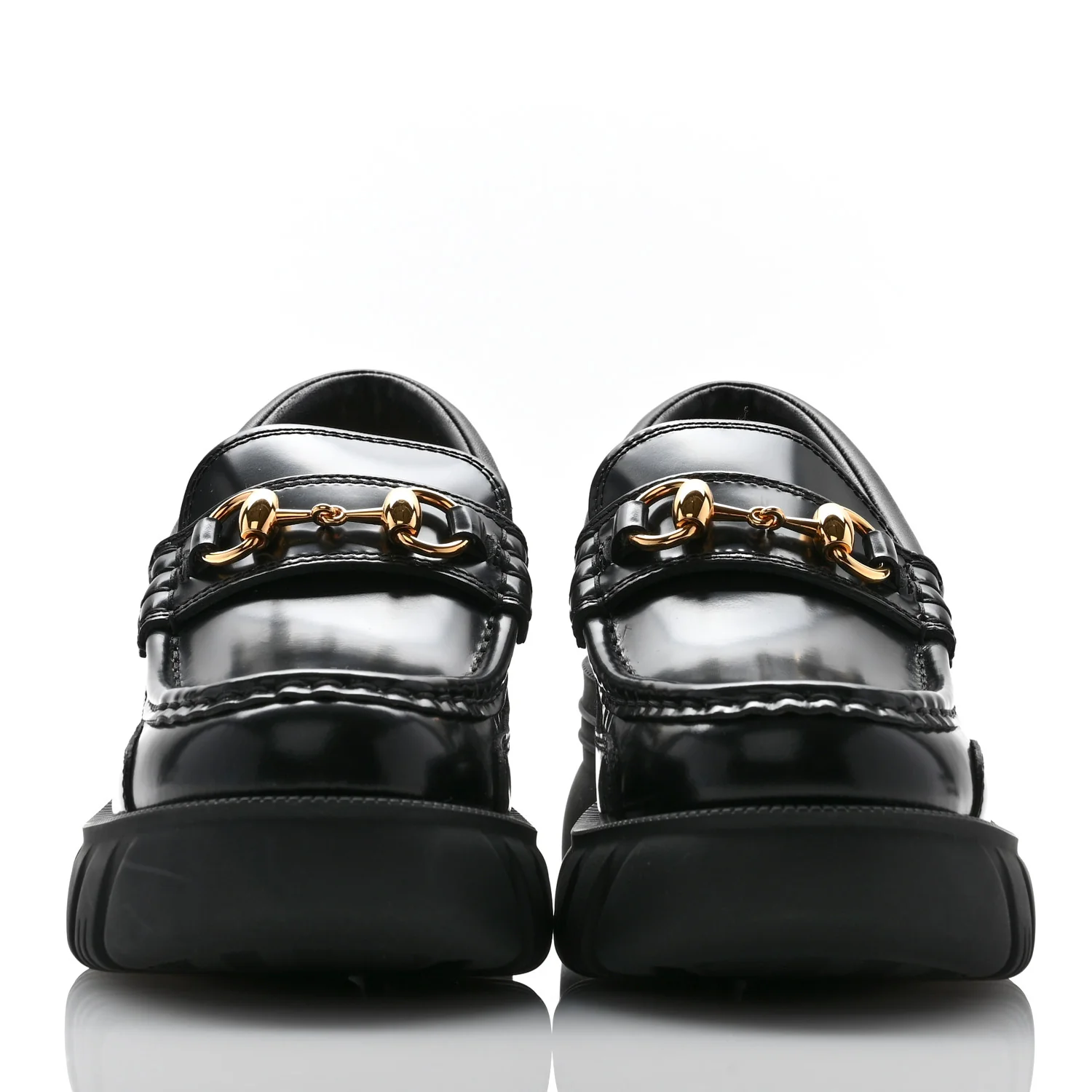 Magnum Calfskin Nappa Samoa Womens Horsebit Platform Chunky Lug Sole 40mm Loafers 35.5 Black