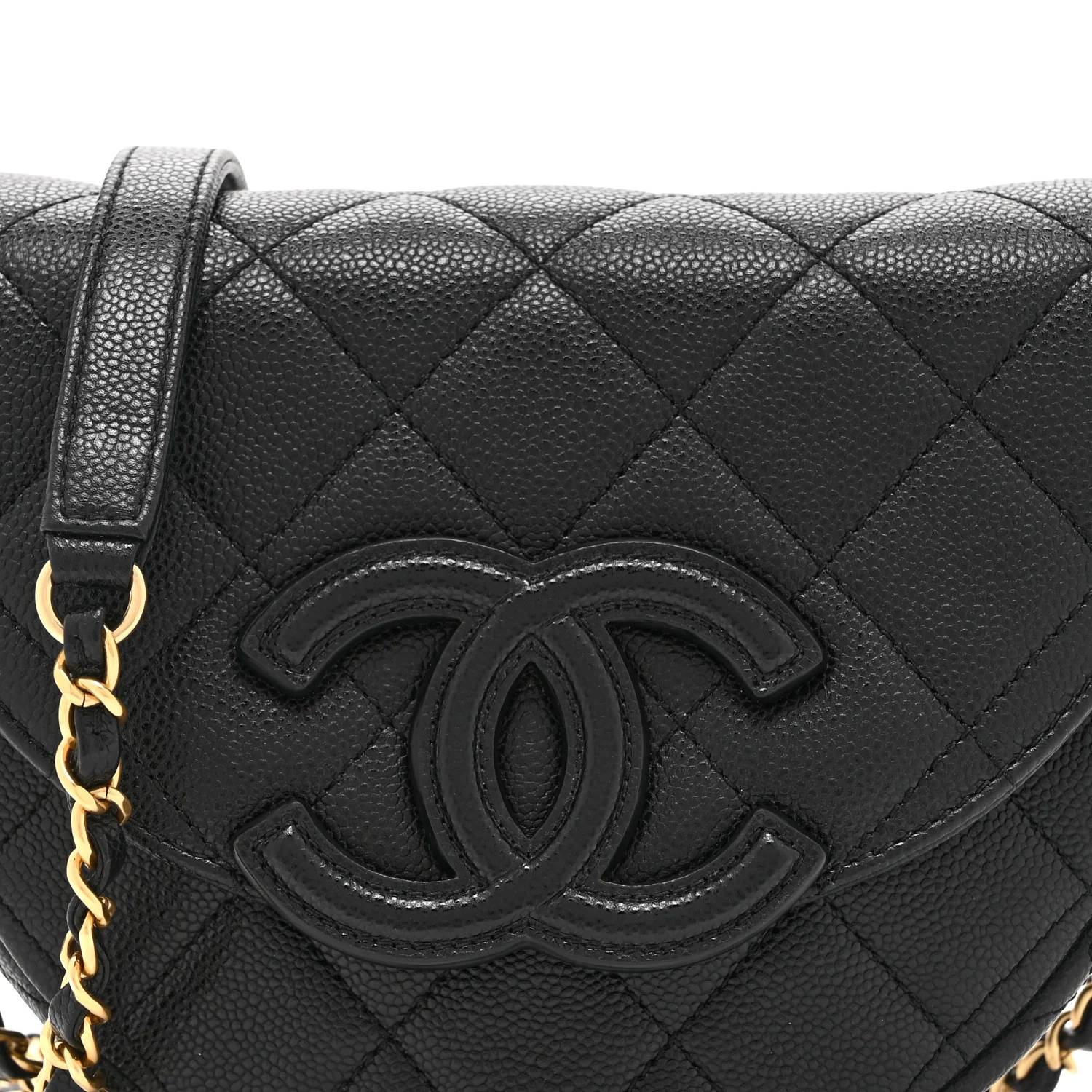 Caviar Quilted Mini Messenger Flap Black - Top Club