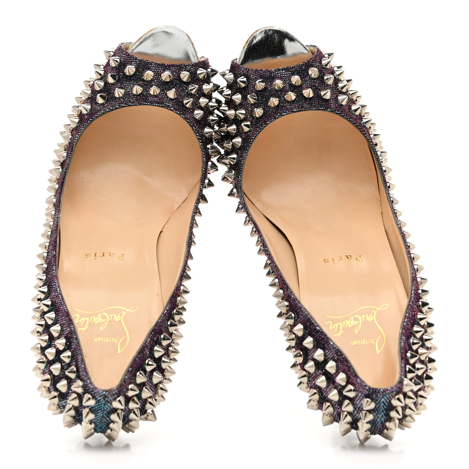 Lame Satin Lady Peep Spikes 150 Pumps 39 Turquoise Violet Silver