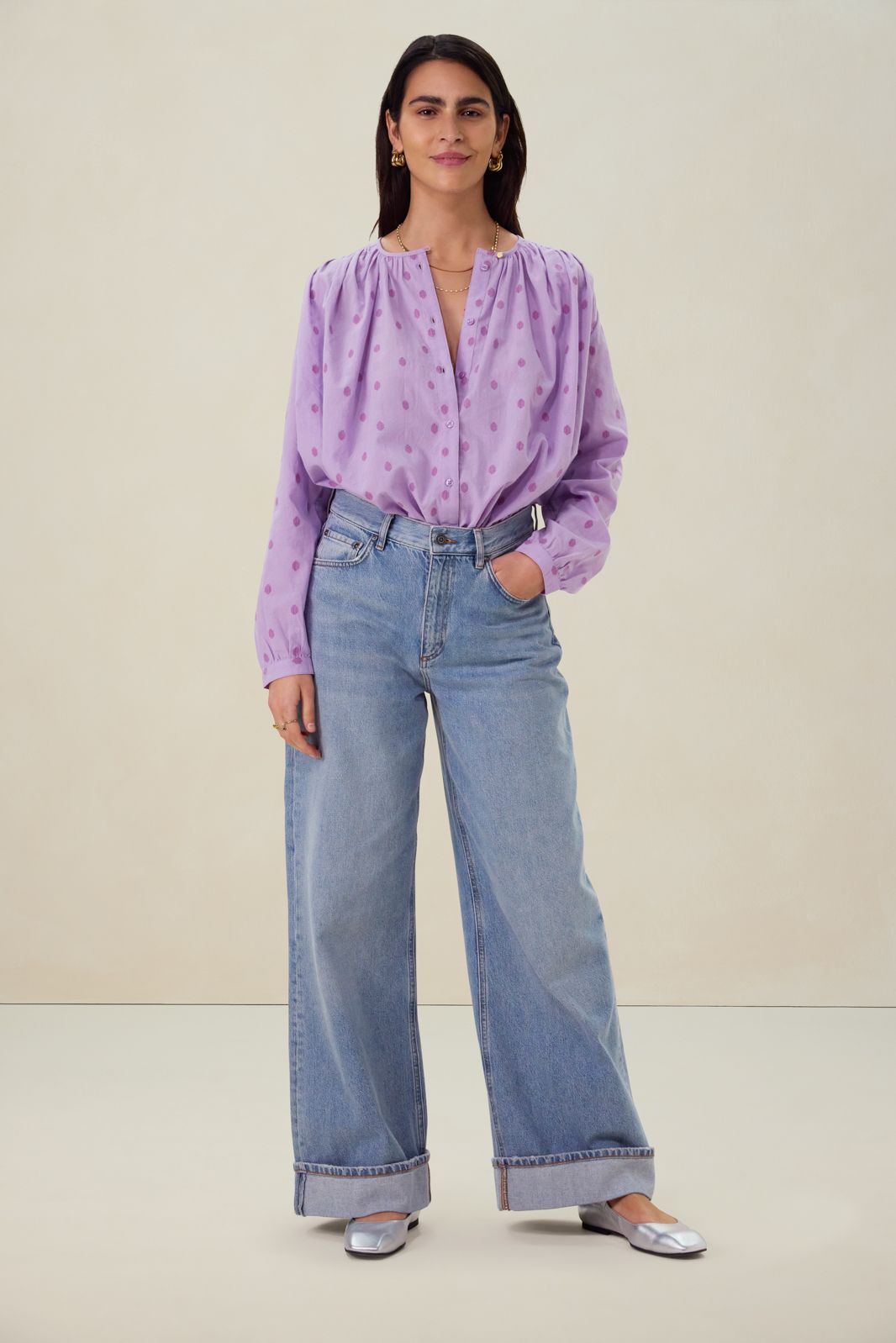 Lichtpaarse jacquard blouse