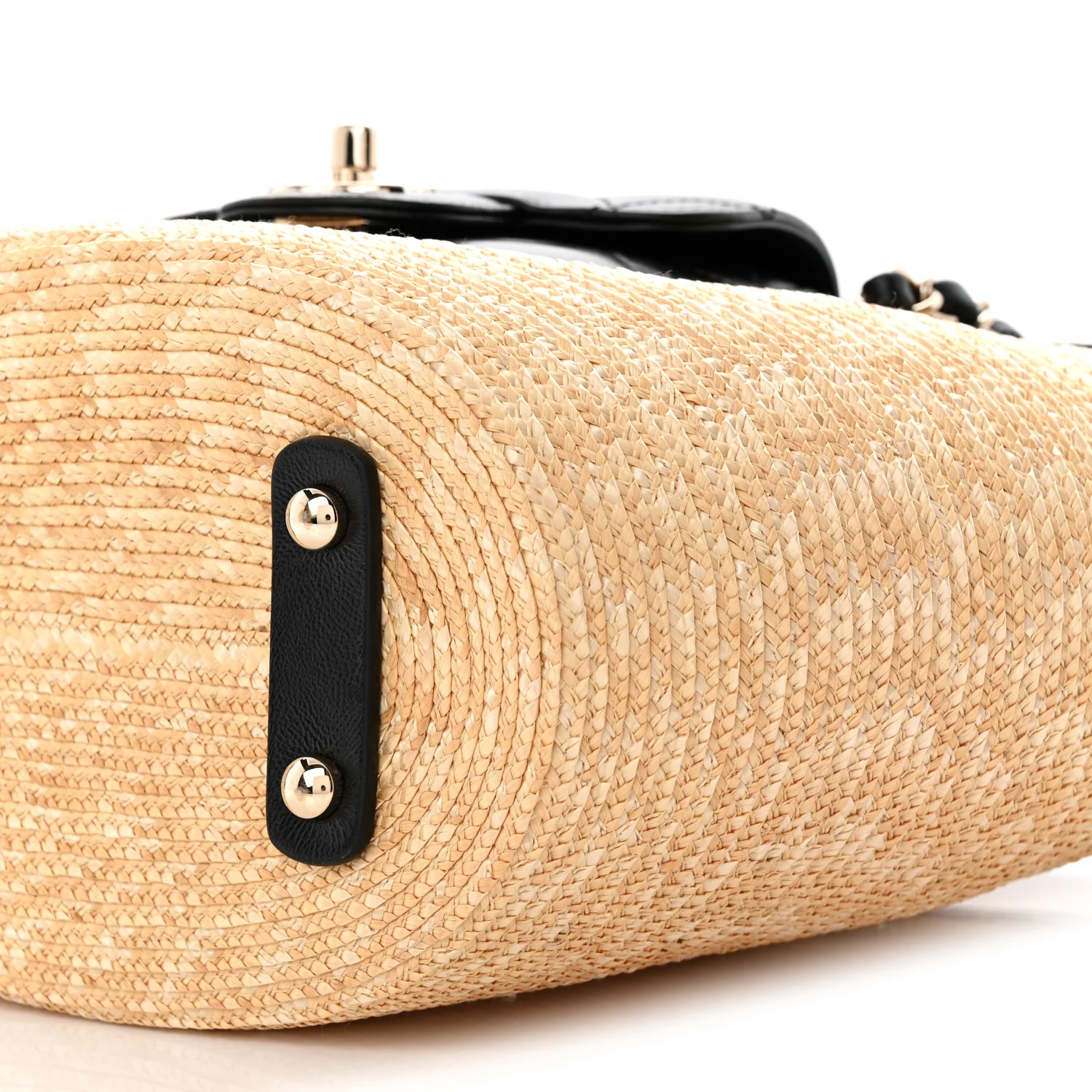Raffia Braided Lambskin Small Shopping Tote Beige Black - Top Club
