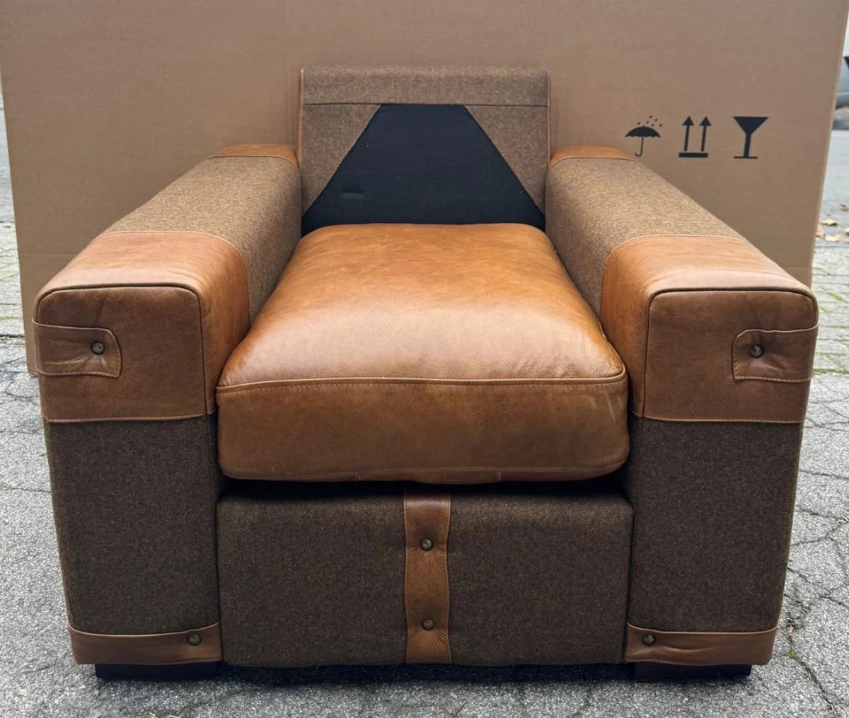 Luxury leather armchair brown / gray / black - living room furniture