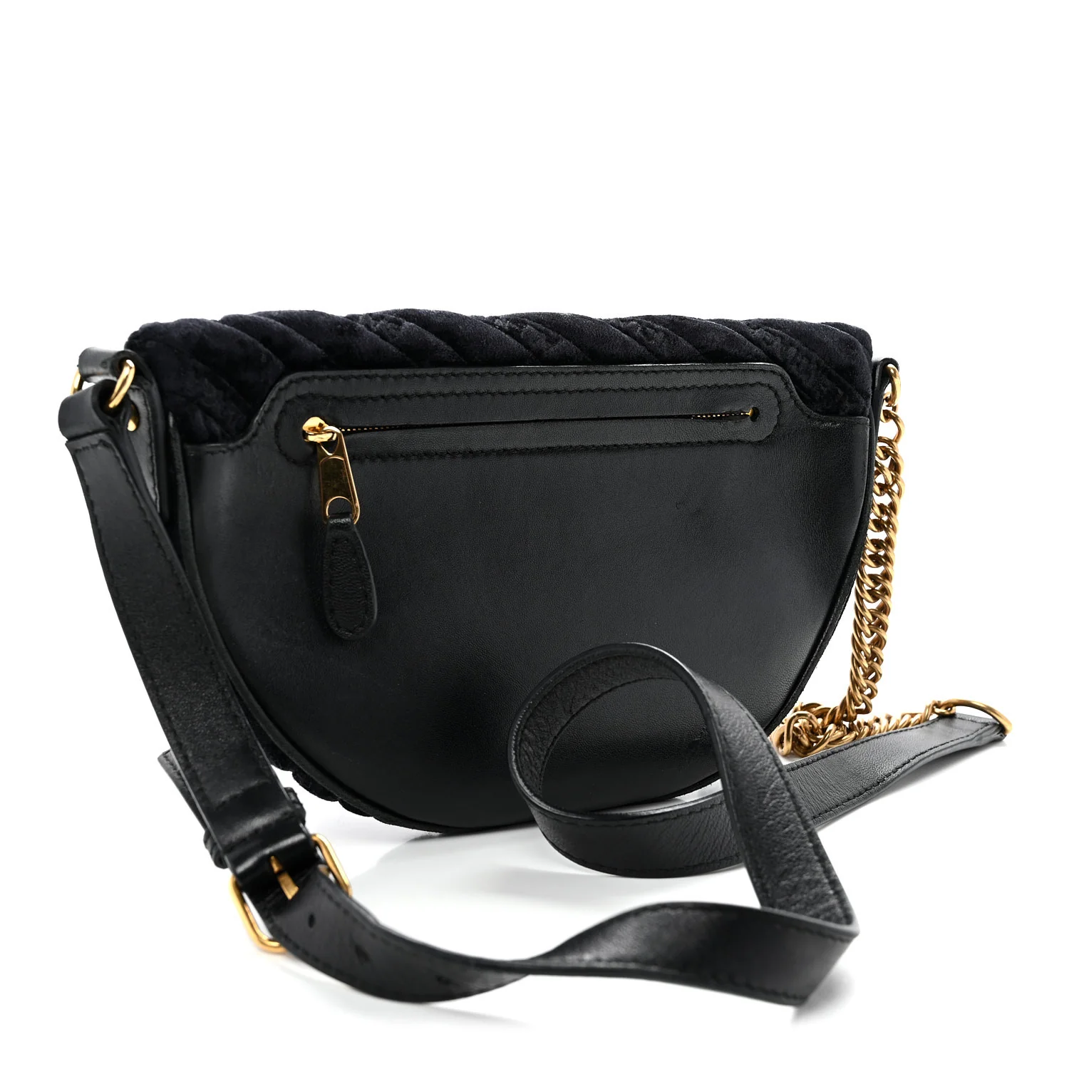 Crushed Velvet Logo Embossed XXS Souvenir Belt Bag Black - Top Club