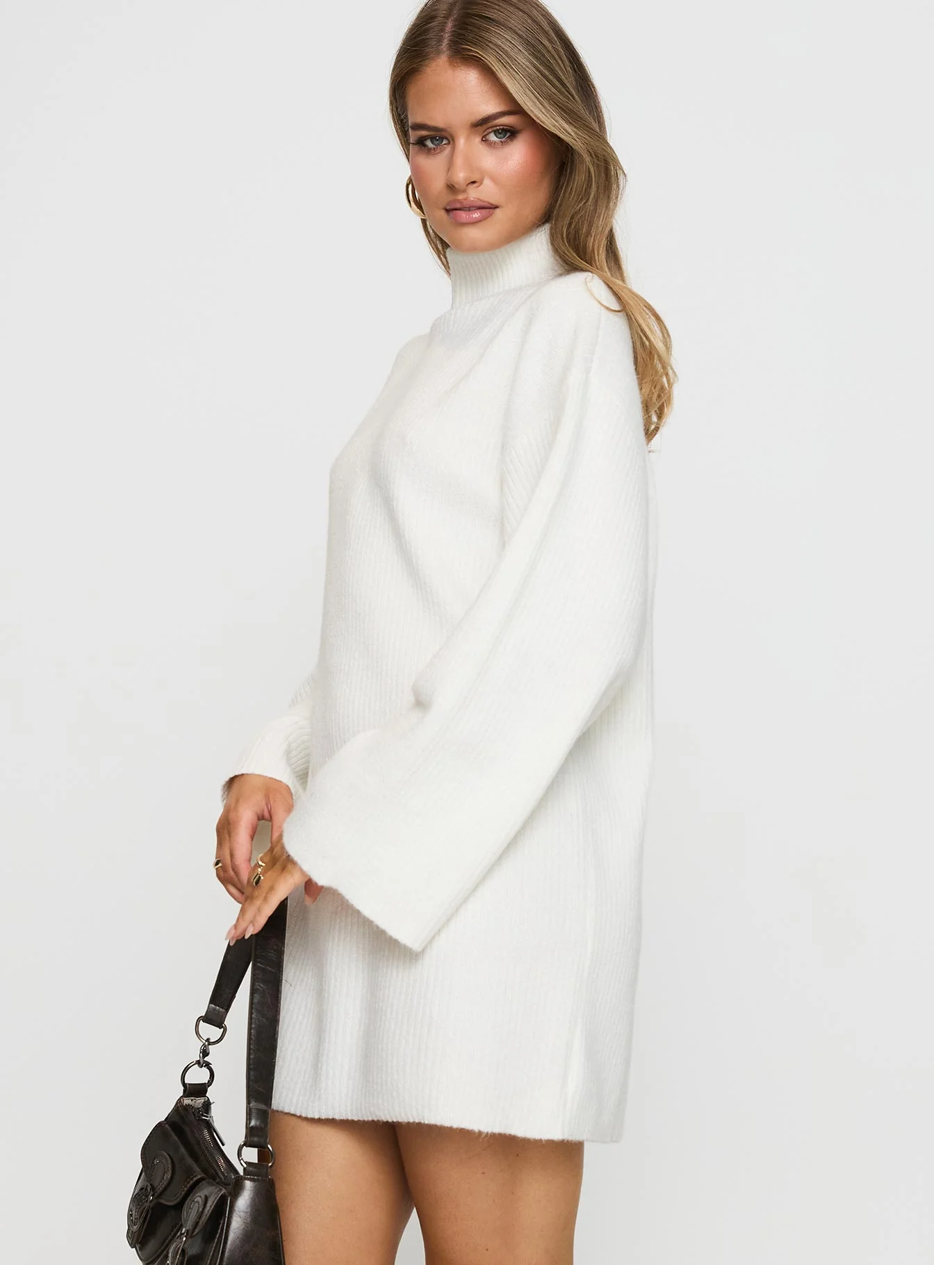 Sonelle Long Sleeve Knit Mini Dress White