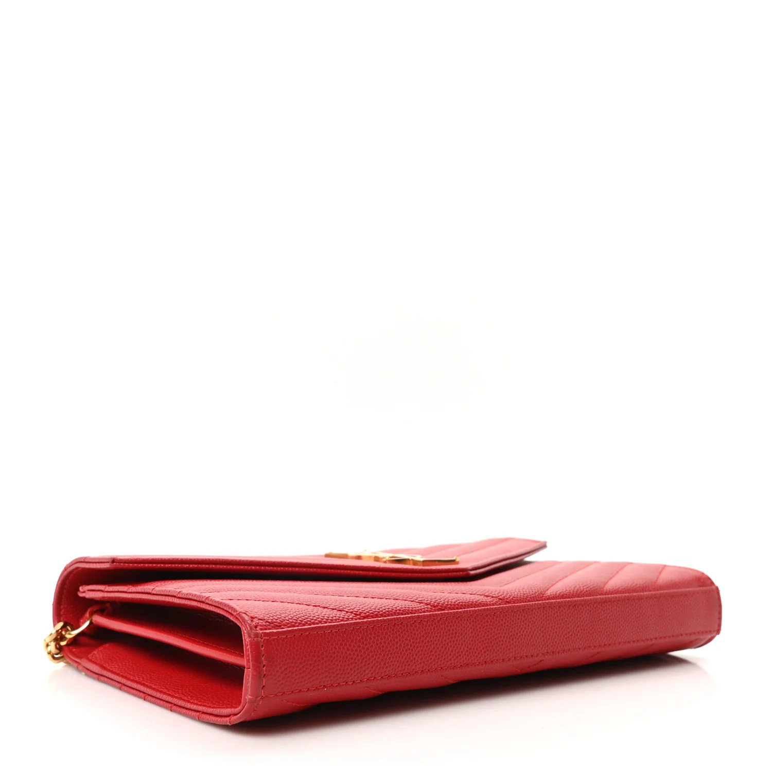 Grain De Poudre Matelasse Chevron Monogram Chain Wallet Red - Top Club