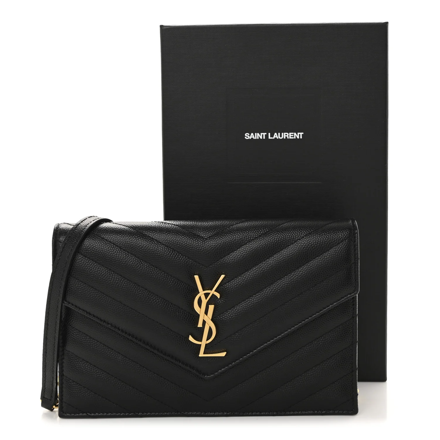 Grain De Poudre Matelasse Chevron Monogram Envelope Chain Wallet Black - Top Club