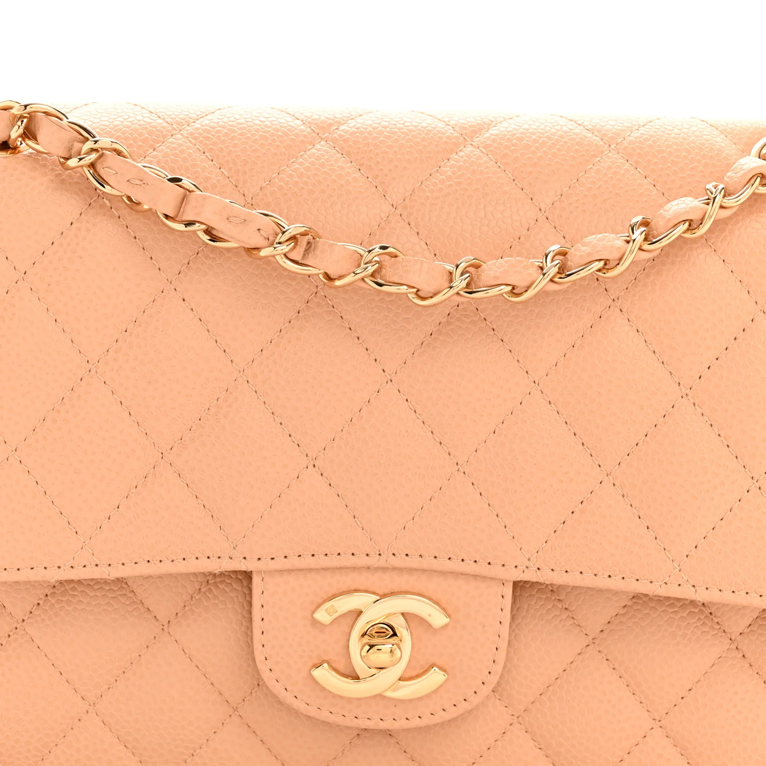 Caviar Quilted Medium Double Flap Beige Clair - Top Club