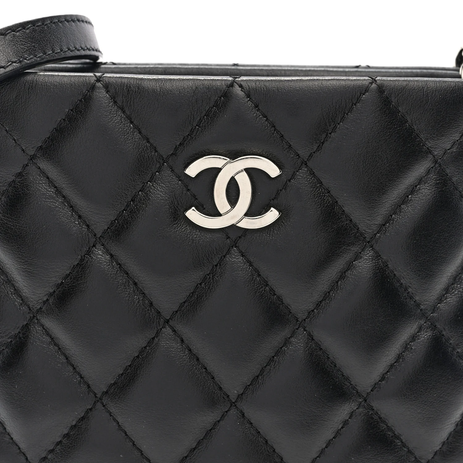 Calfskin Quilted Crossbody Bag Black - Top Club