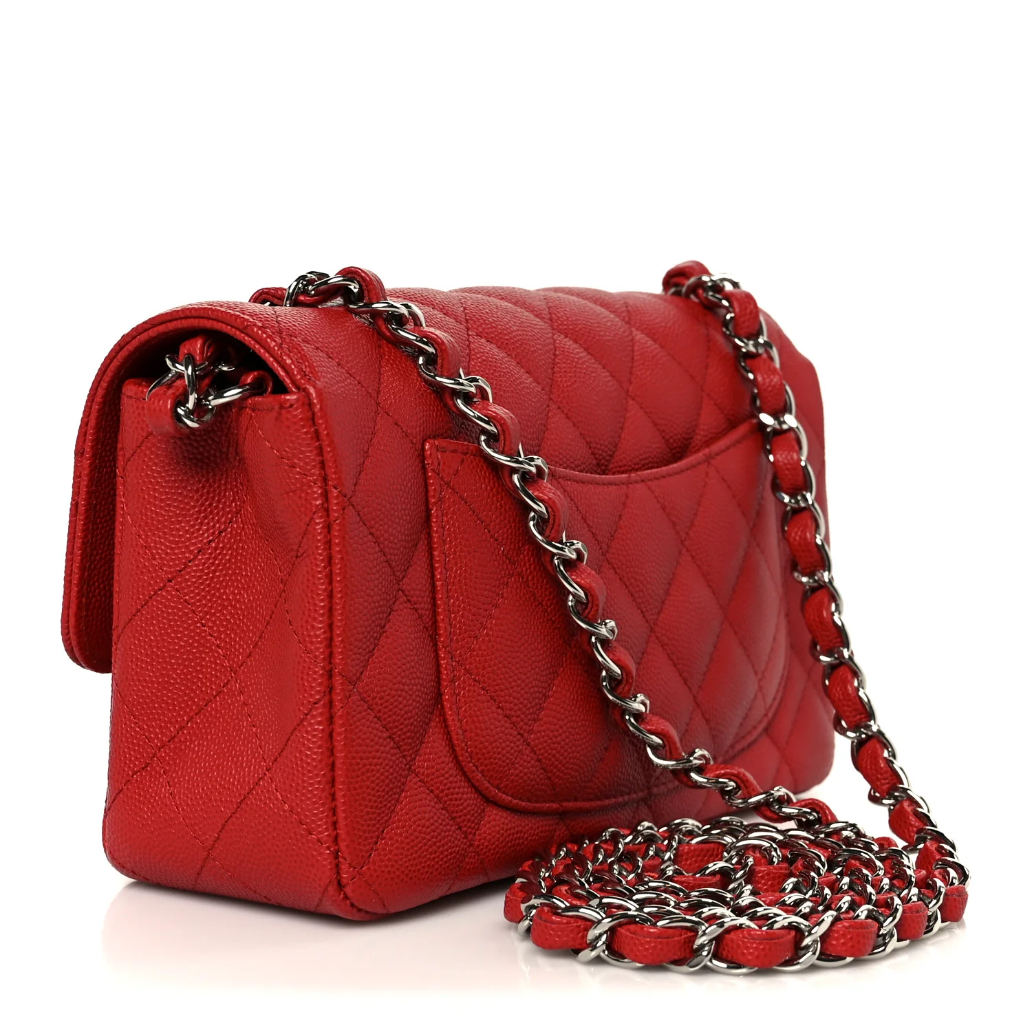 Caviar Quilted Mini Rectangular Flap Red - Top Club