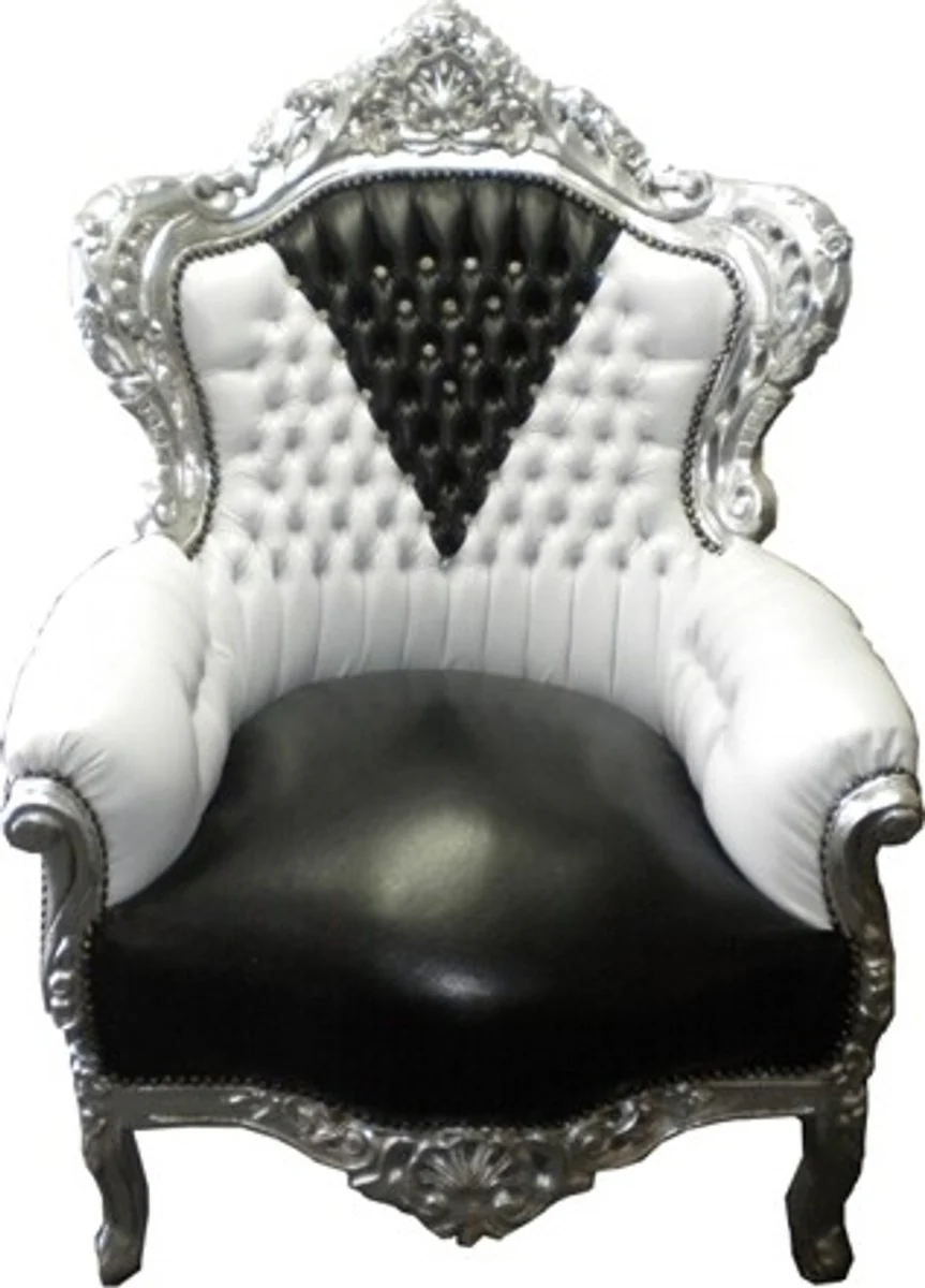 Baroque Armchair King Black/White Leather Look Bling Bling