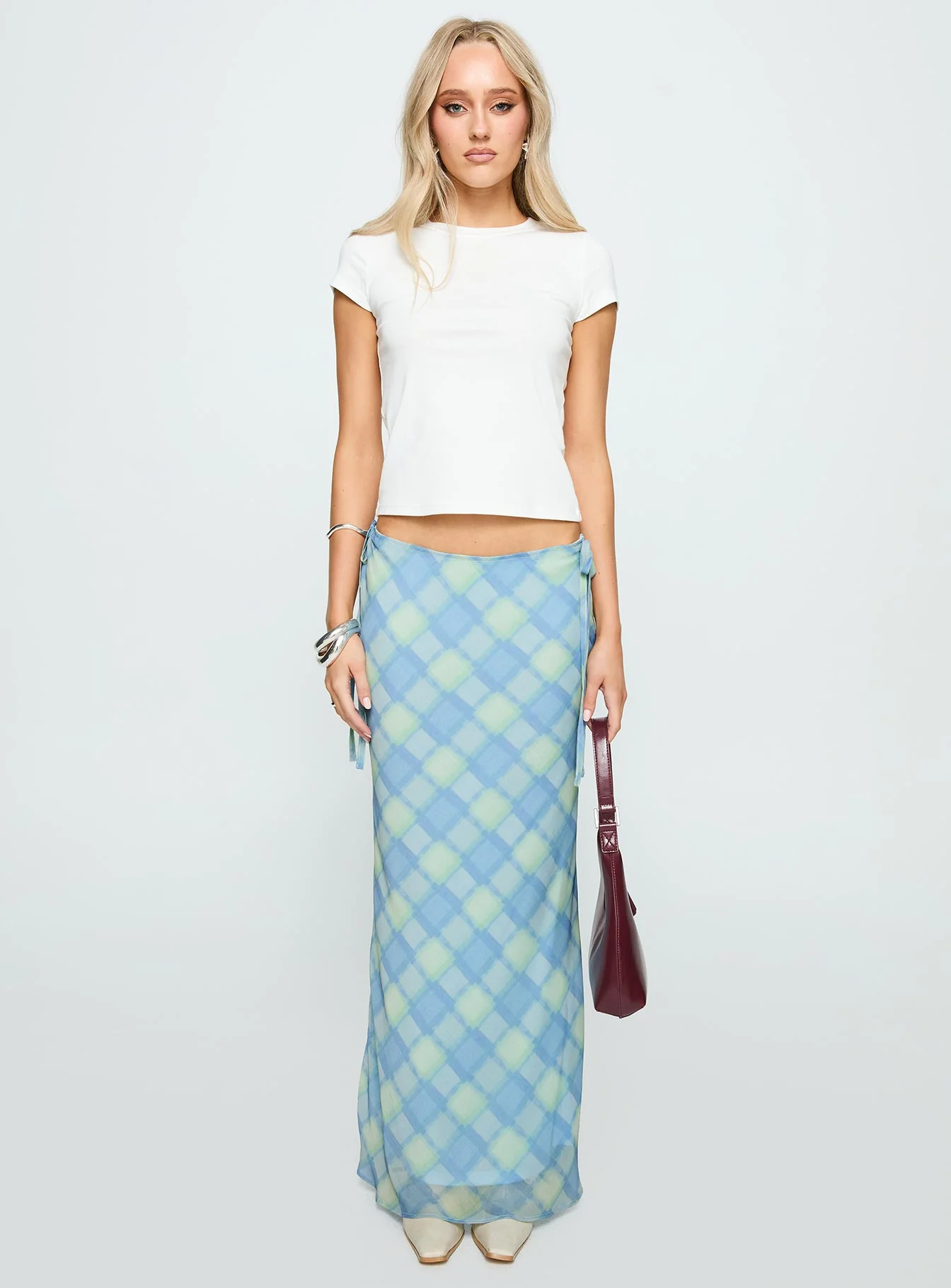 Seafarer Tie Side Maxi Skirt Blue Check