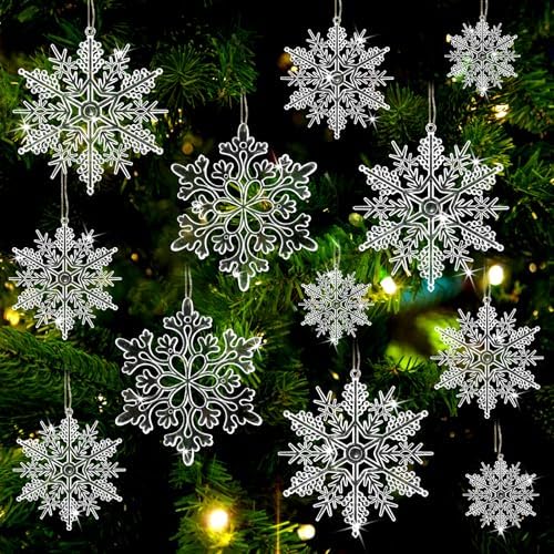 White Silver Christmas Snowflake Ornaments 36Pcs Felt Glitter Hanging Snowflakes Winter Wonderland Frozen Decorations Decor