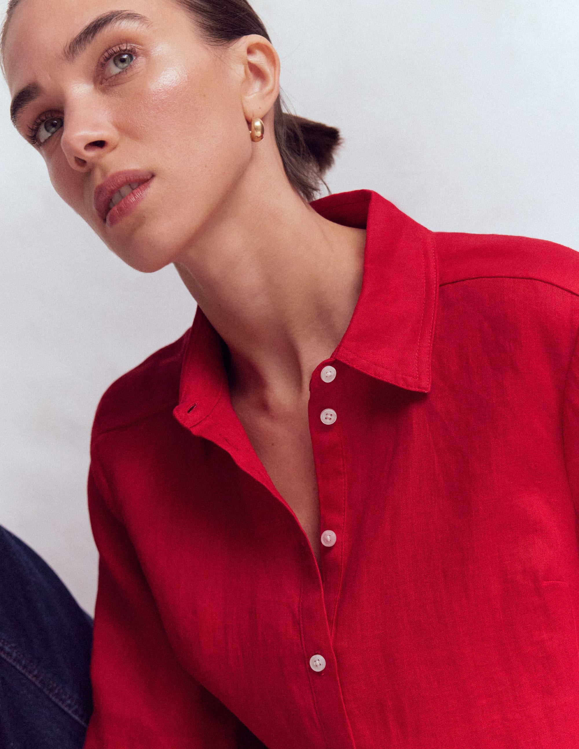 Kurzärmliges Leinenhemd-Merida-Rot