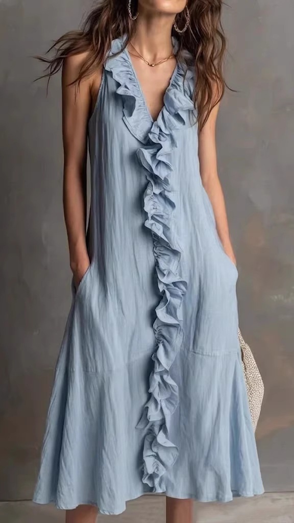 A casual loose V-neck lace sleeveless dress for ladies - Nordfashionstorm - Women's Clothing, Fashion for You - Nordfashionstorm.com