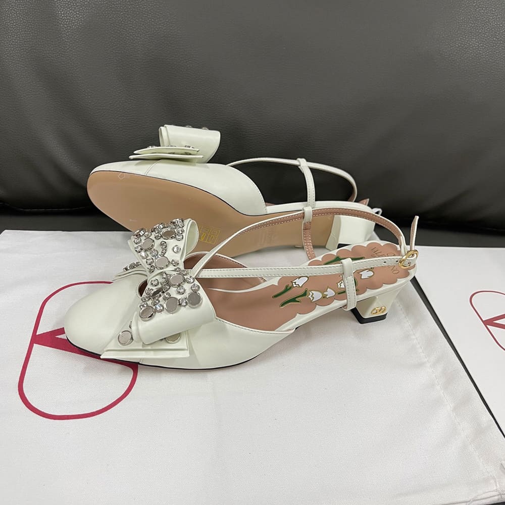 VALENTINO BOWOW crystal-embellished sheepskin high heels (heel height 4.5 cm) - Top Club