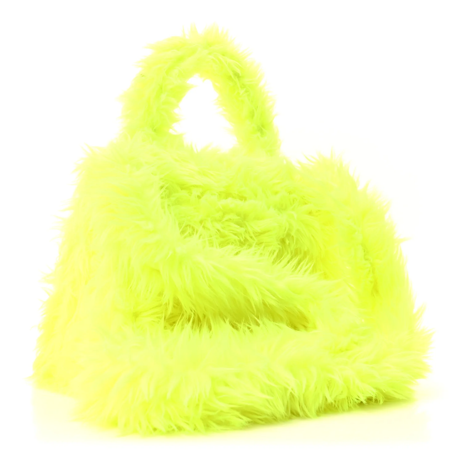 Faux Fur Medium Fluffy Hourglass Top Handle Bag Fluo Yellow - Top Club