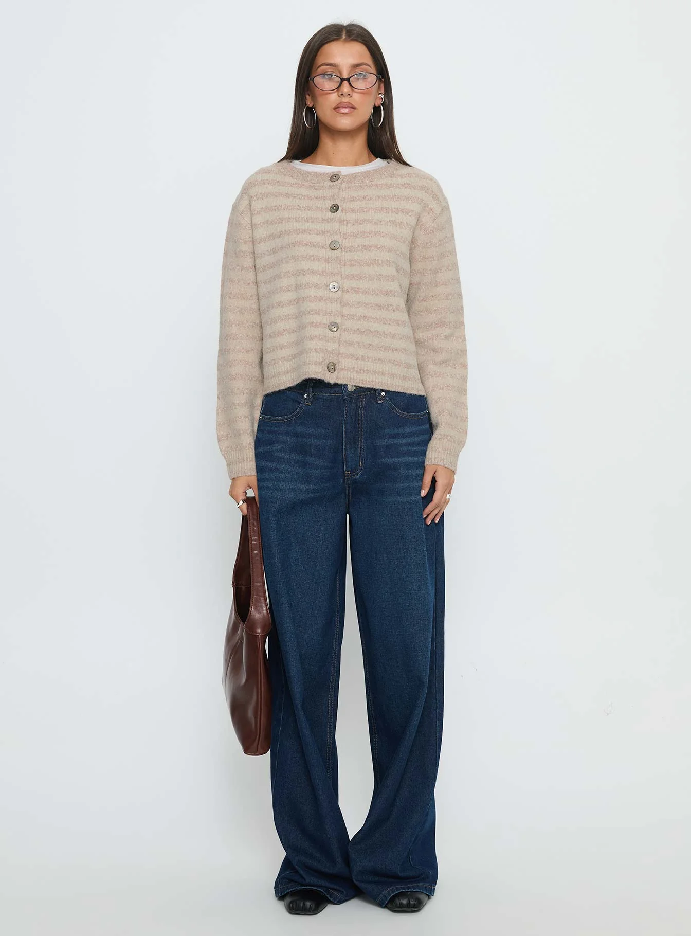 Raynna Button Up Cardigan Beige Stripe