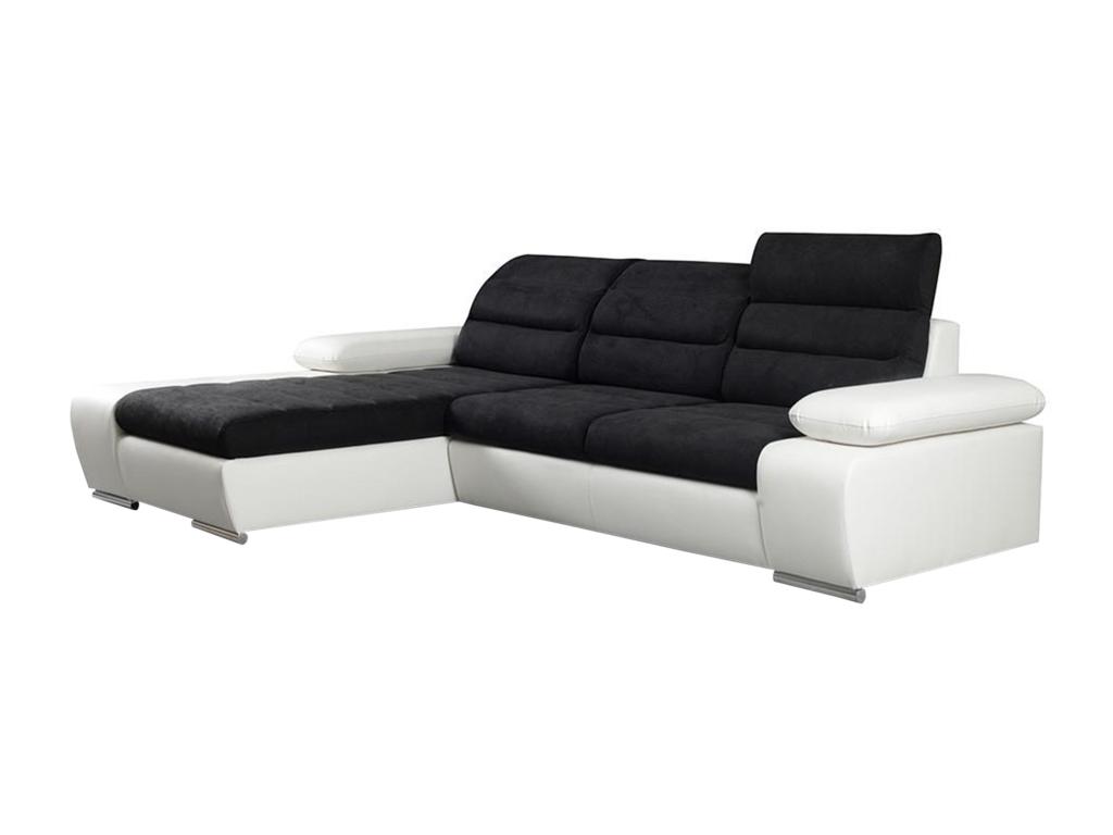 Sofá cama rinconero de tela y piel sintética MIRABEAU - Bicolor negro/ blanco - Ángulo izquierdo