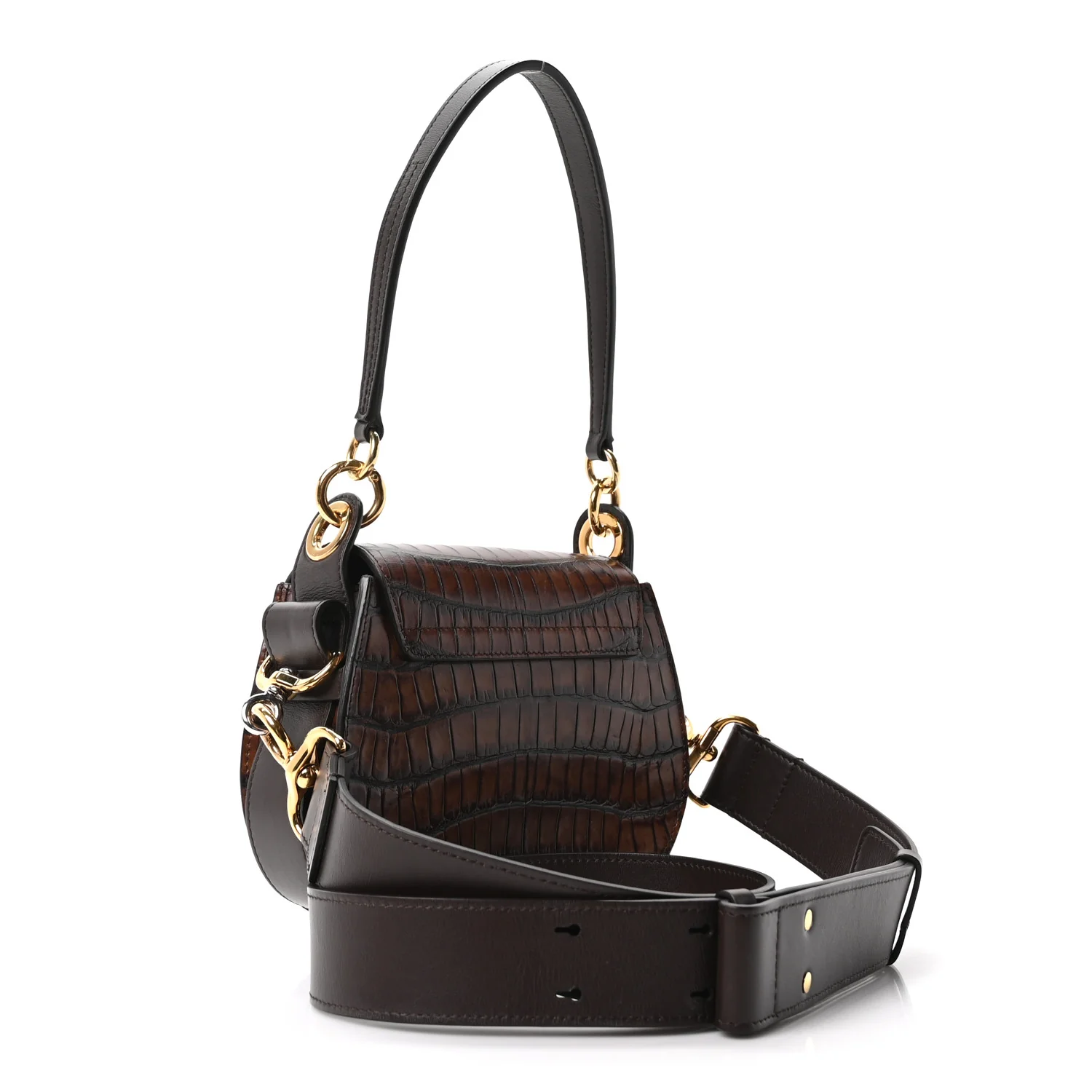 Calfskin Crocodile Embossed Small Tess Bag Dark Ebony - Top Club