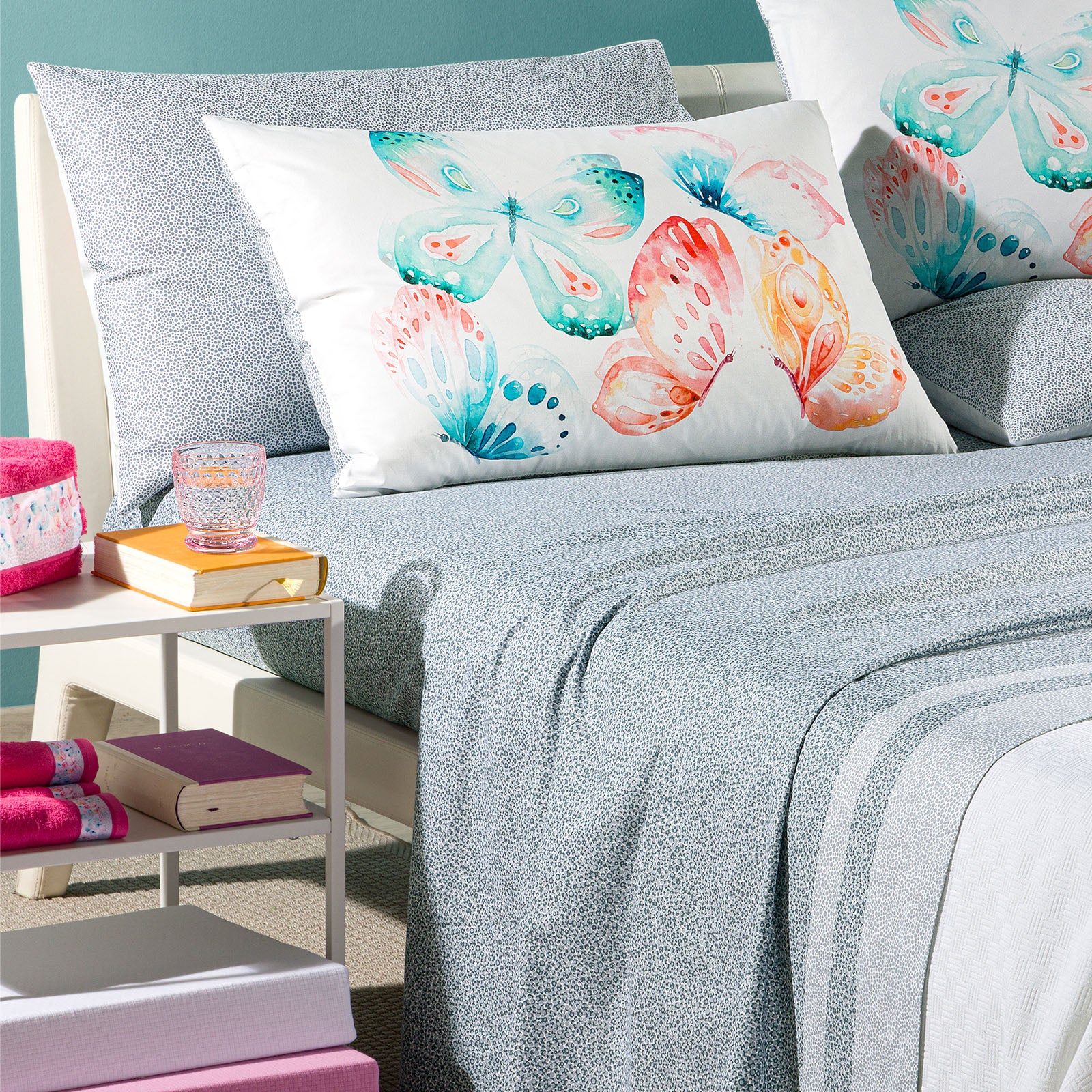 Complete cotton sheets single butterflies gray caleffi