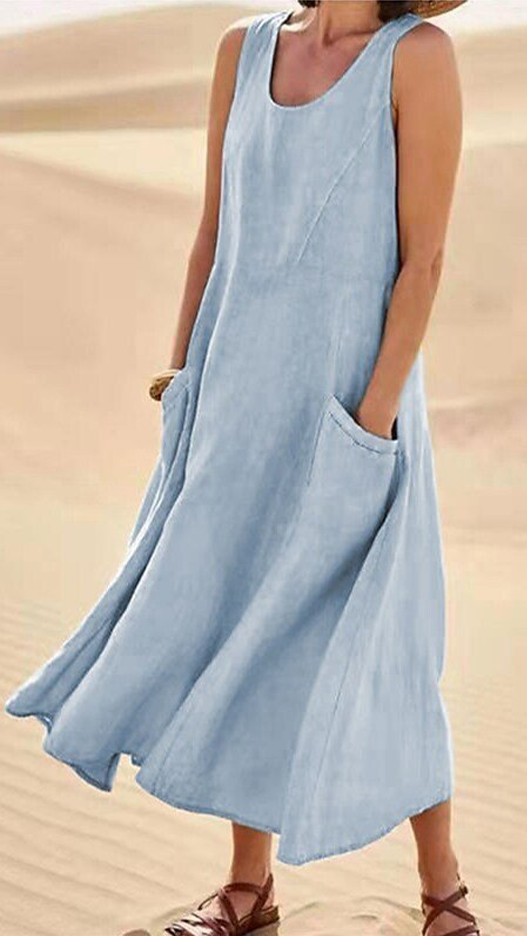 Women's Cotton-Linen Blend Sleeveless Dress - Nordfashionstorm - Women's Clothing, Fashion for You - Nordfashionstorm.com