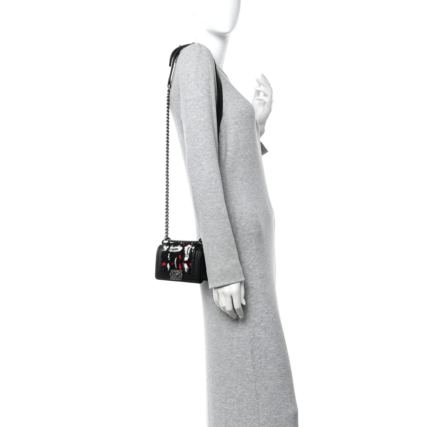 Lambskin Tweed Logo Embroidered Mini Boy Flap White Red Black
