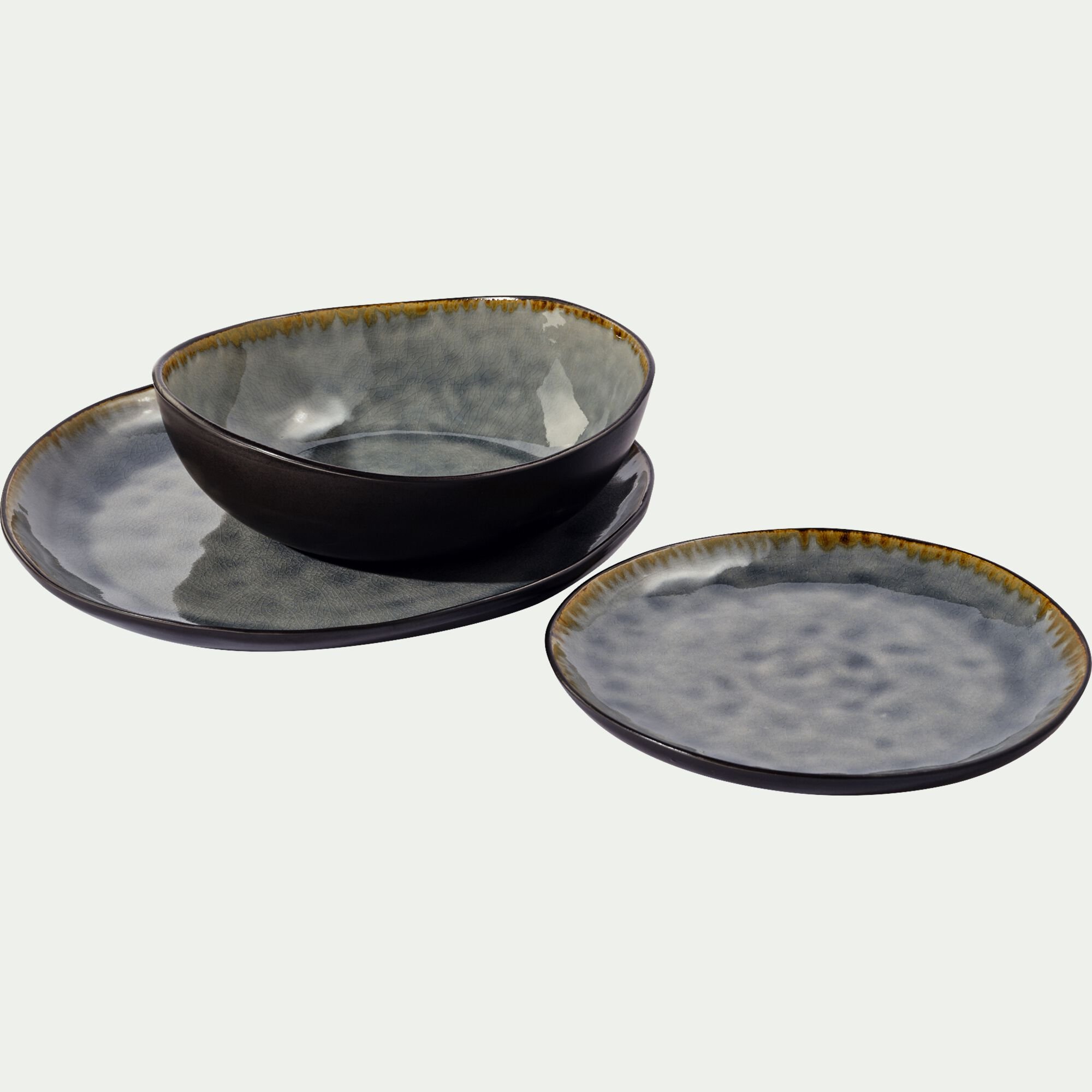 SELIME - Assiette plate en grès émail réactif D27,5cm - gris