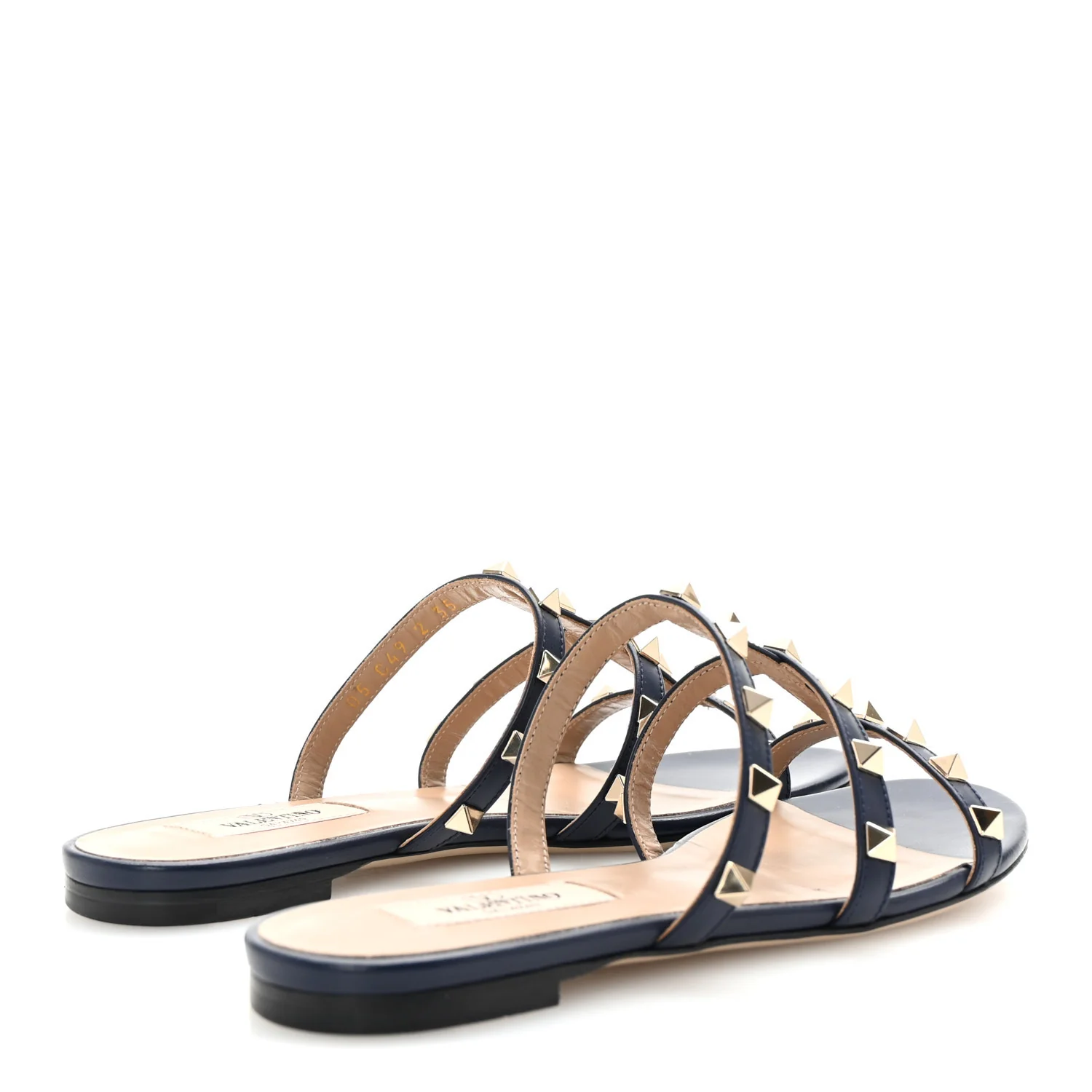 Nappa Rockstud Caged Flat Slide Sandals 35 Marine - Top Club