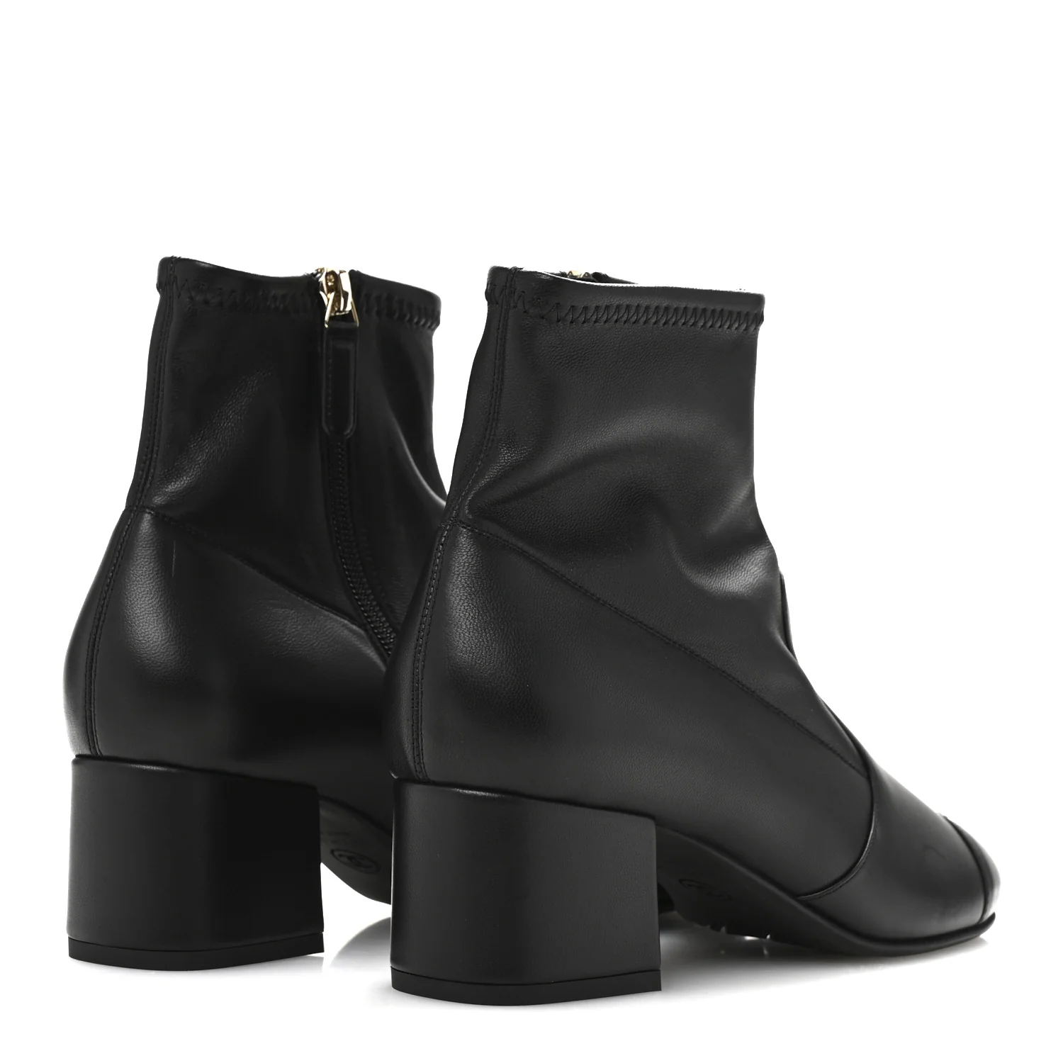 Stretch Lambskin Cap Toe CC Uniform Short Boots 37.5 Black - Top Club