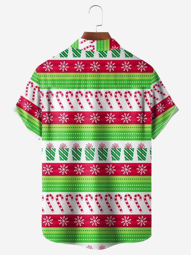 Christmas Big Foot Chest Pocket Short Sleeve Casual Shirt