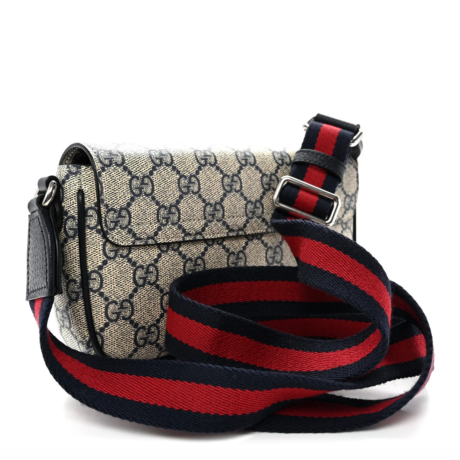 GG Supreme Monogram Textured Dollar Calfskin Web Mini Ophidia Envelope Shoulder Bag Beige Blue - Top Club