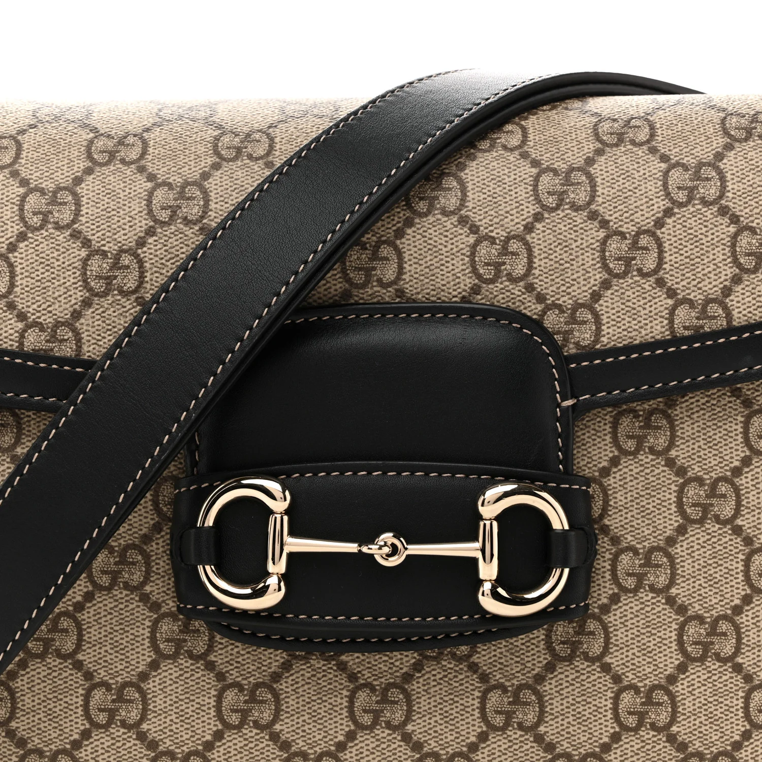 GG Supreme Monogram Horsebit 1955 Soft Small Shoulder Bag Beige Black - Top Club