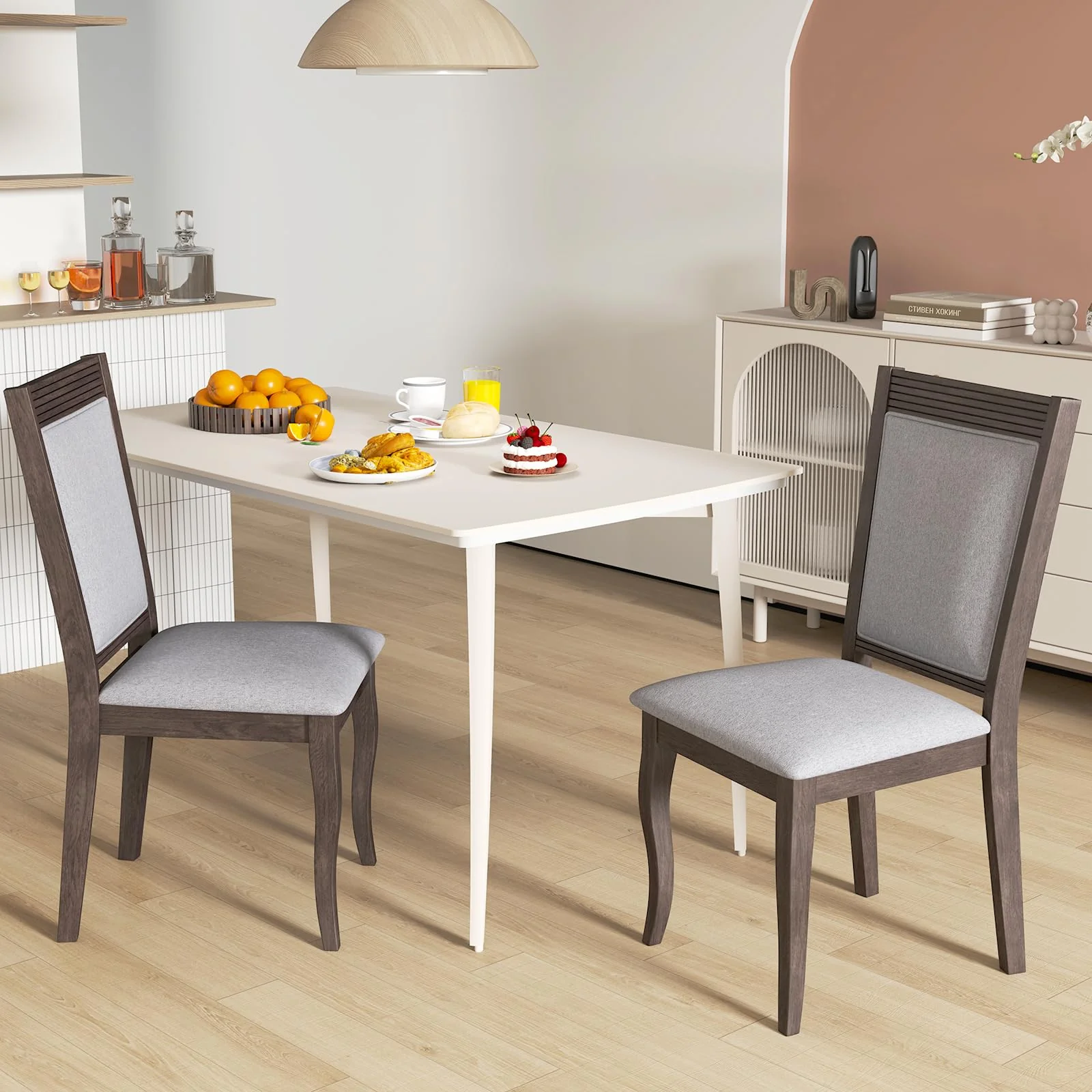 BEFOUNDLOVELY Wood Dining Chairs Set of 2/4, Farmhouse Upholstered Kitchen Chairs w/Rubber Wood Frame, Padded Seat, High Backrest