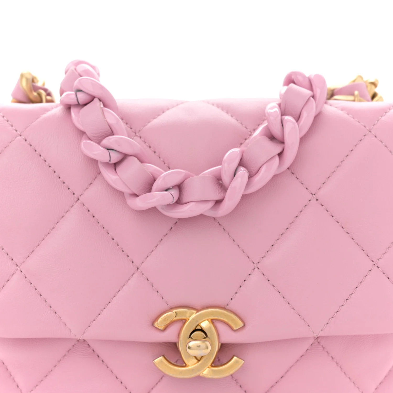 Lambskin Quilted Mini Lacquered Chain Flap Pink - Top Club