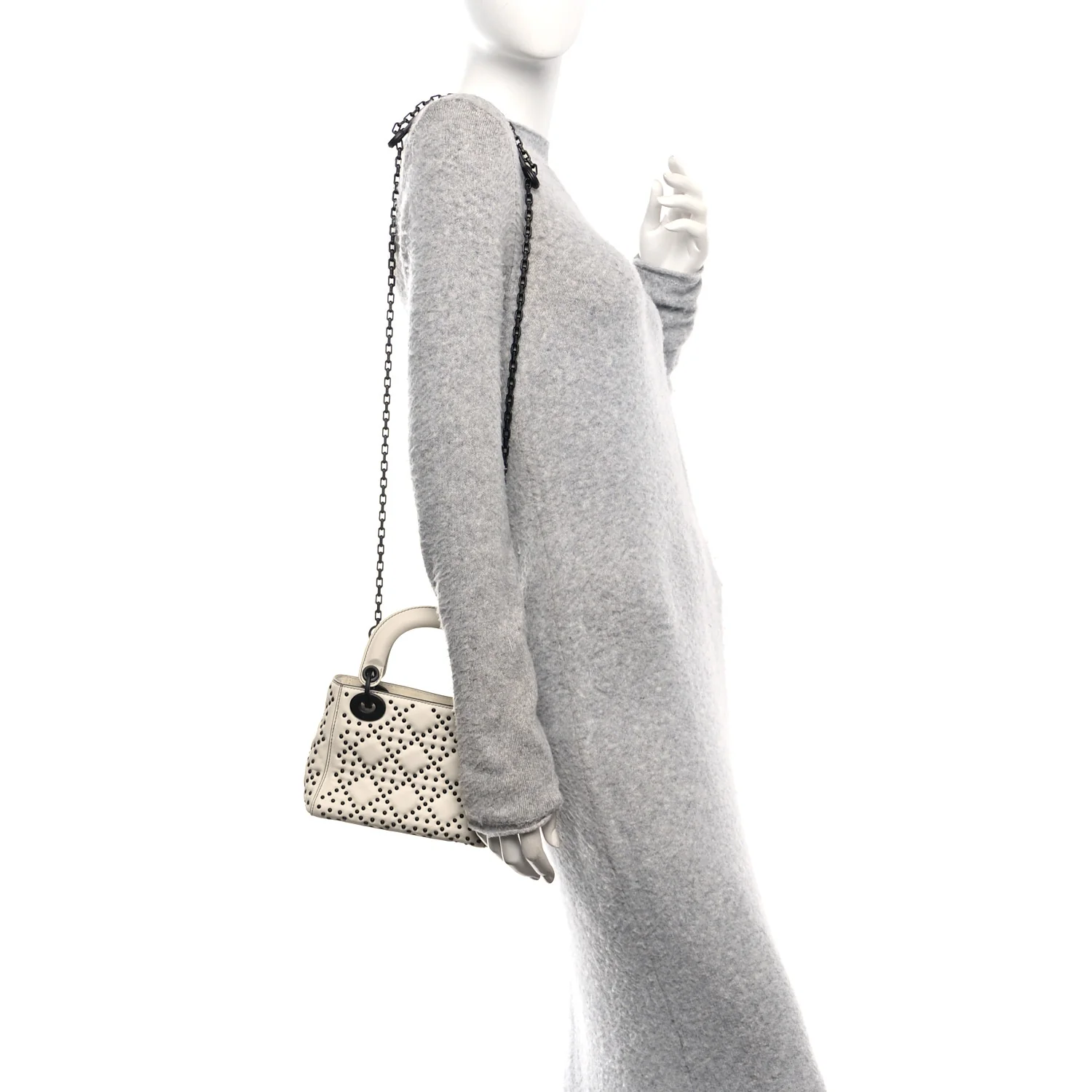 Ultra Matte Calfskin Studded Mini Supple Lady Dior White Black