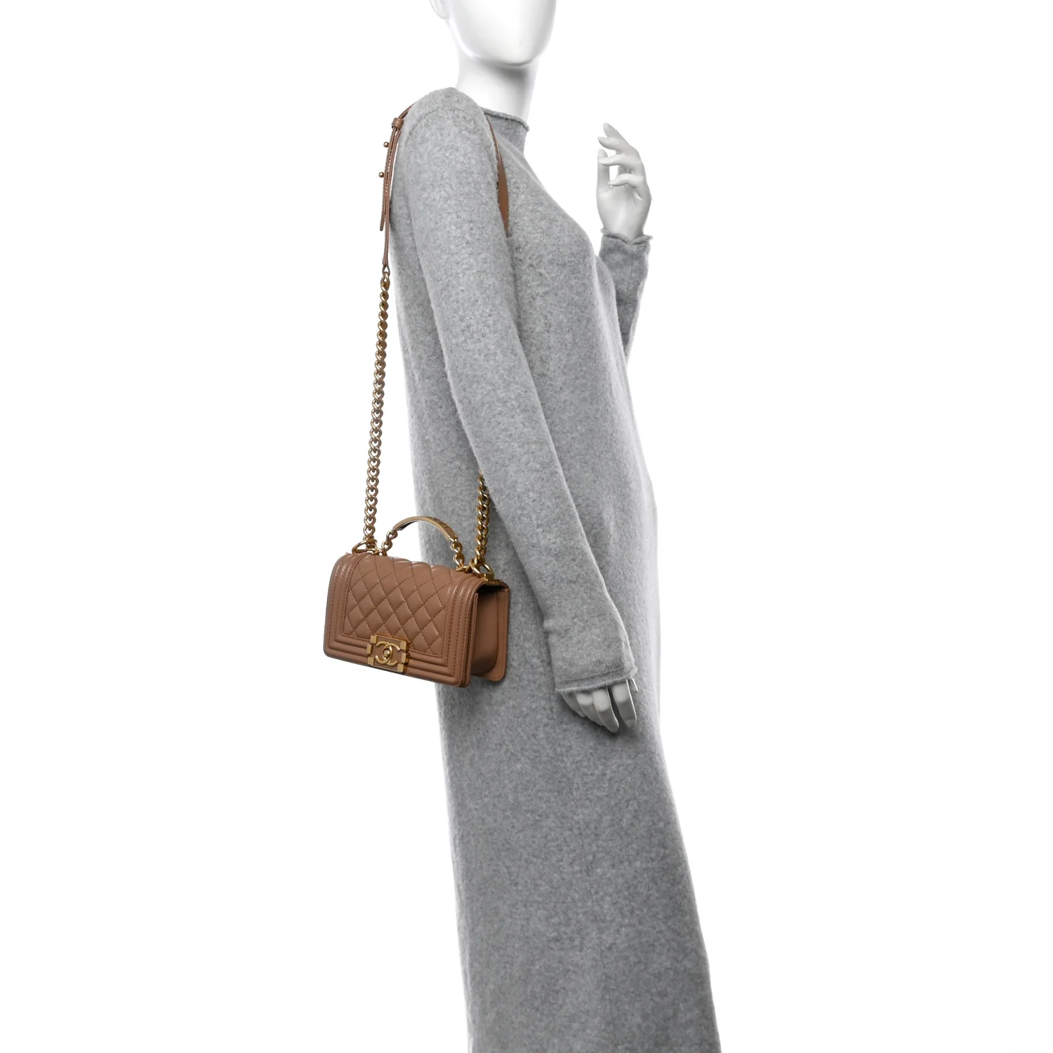 Caviar Quilted Small Top Handle Boy Flap Beige - Top Club
