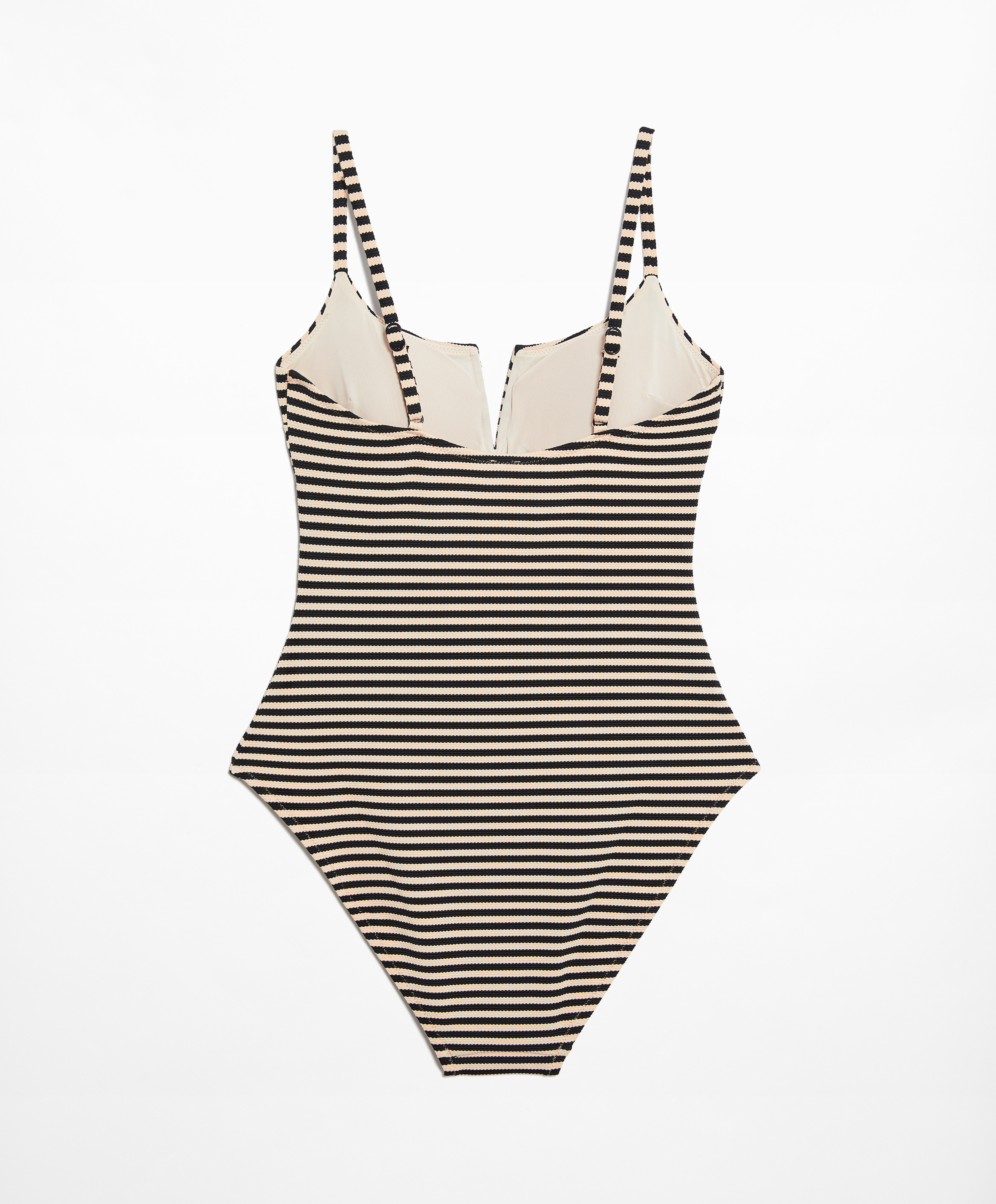 OYSHO Piqué stripe V-notch neckline swimsuit